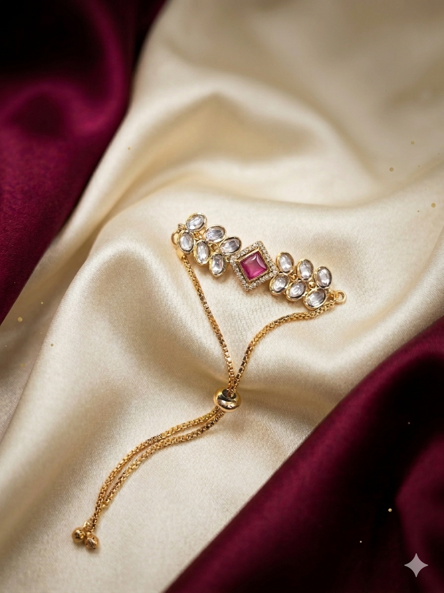 ZIVARA Adjustable Kundan Chain Bracelet