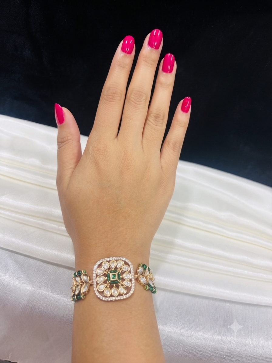Floral Kundan Adjustable Bracelet