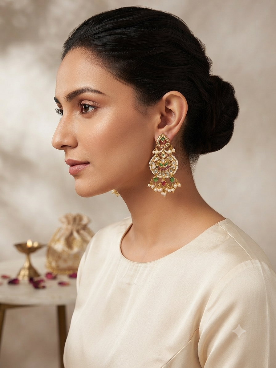 Heritage Kundan Chandbali Earrings