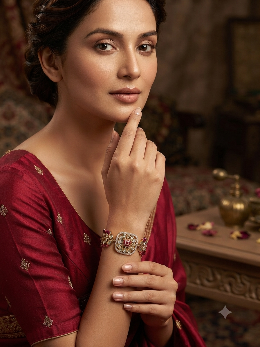 Floral Kundan Adjustable Bracelet