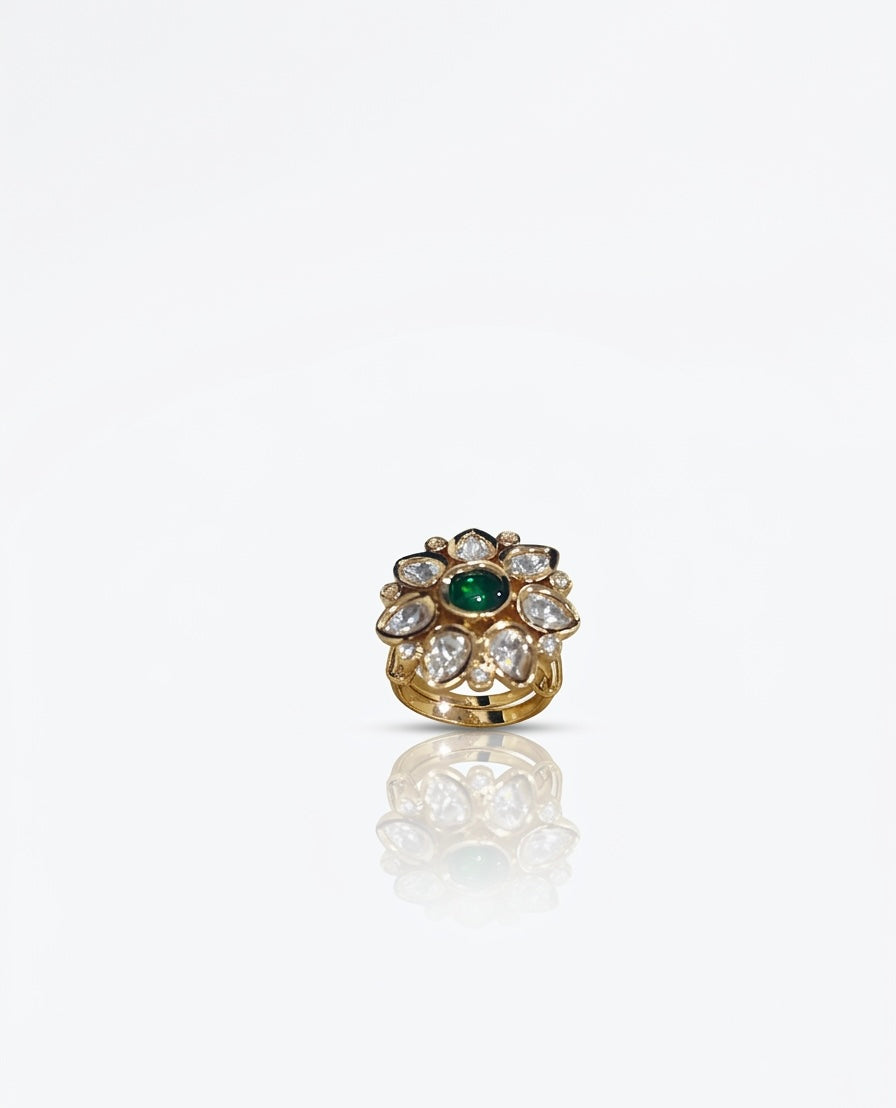 Floral Kundan Statement Adjustable Ring