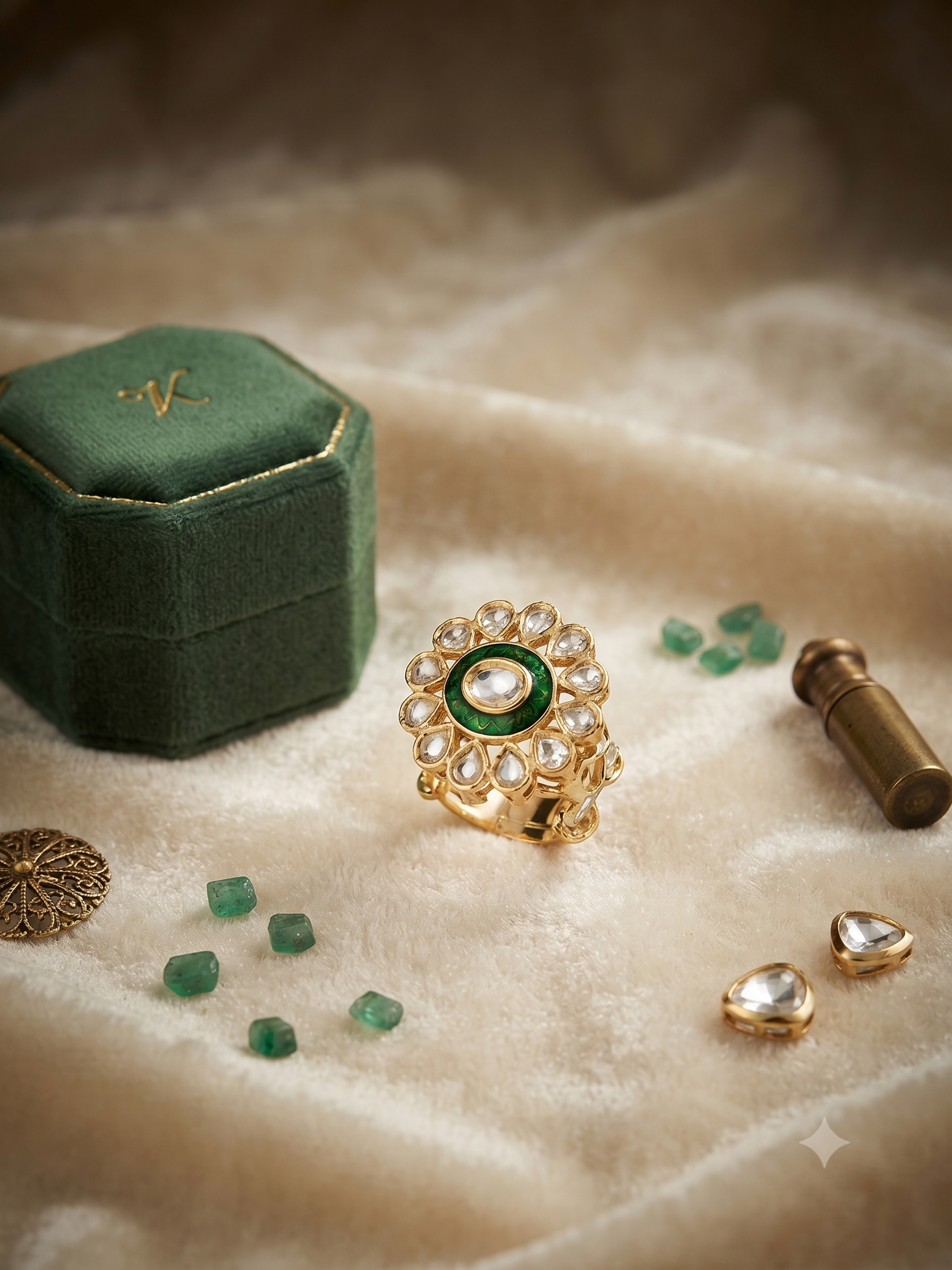 Mehroon Meena Kundan AdjustableRing