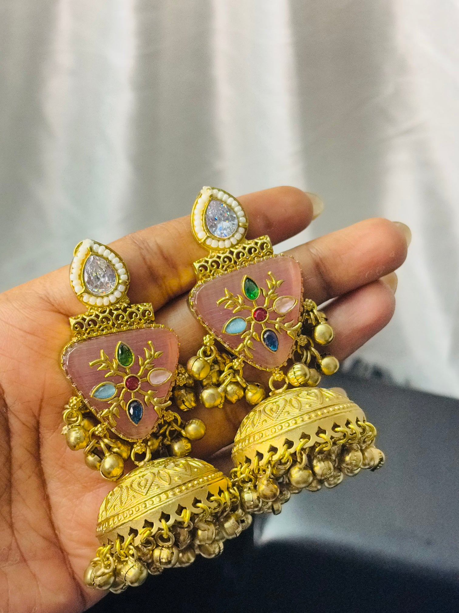 Golden Kundan Jhumka
