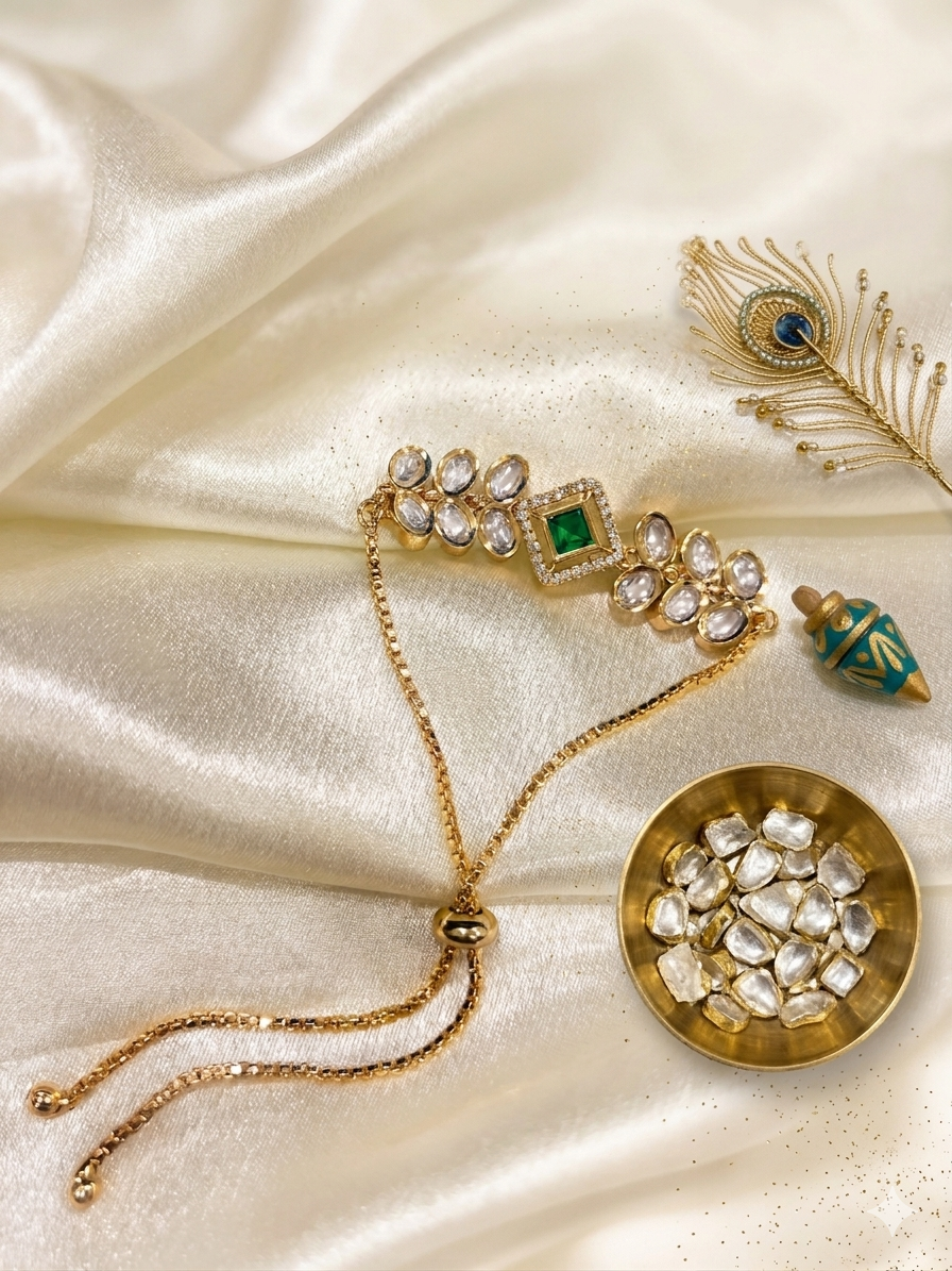 ZIVARA Adjustable Kundan Chain Bracelet