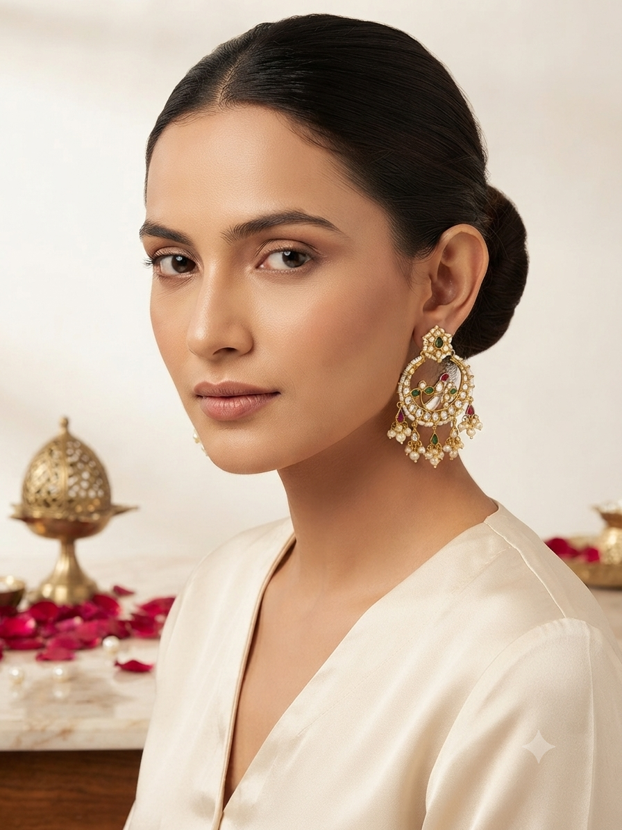 Chandni Lotus Kundan Chandbali Earrings