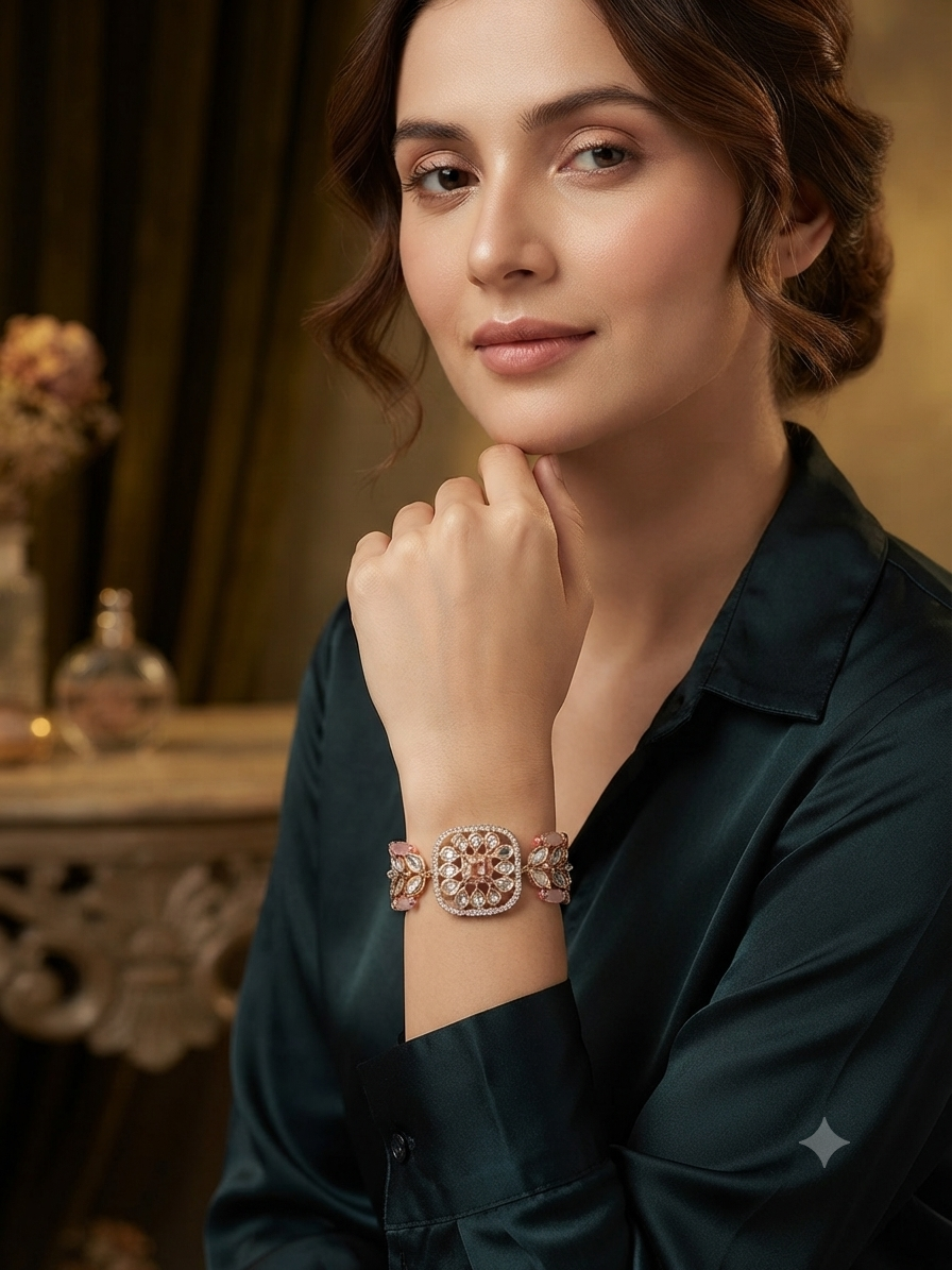 Floral Kundan Adjustable Bracelet