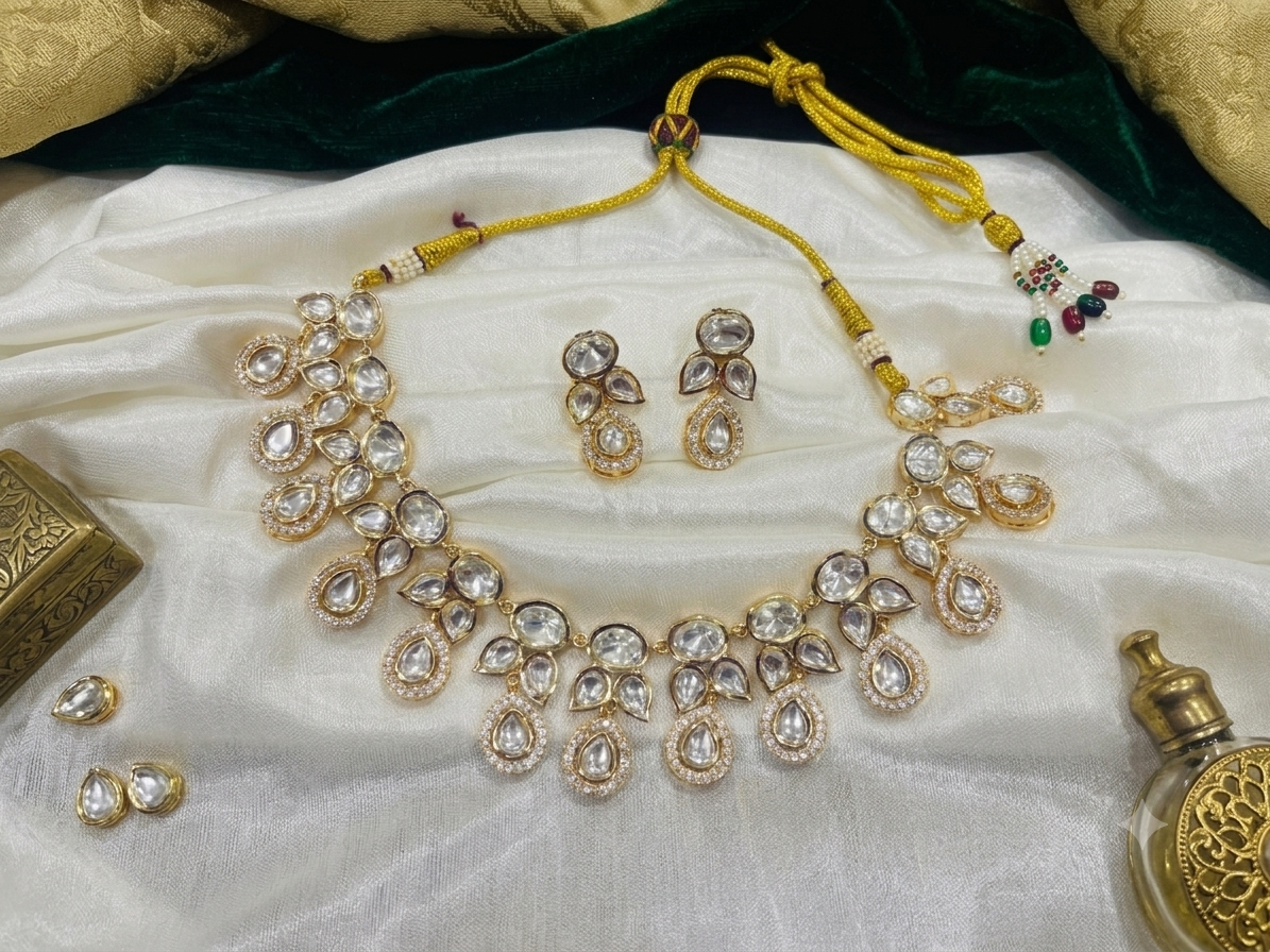 AEVA Pear Drop Polki Choker Necklace & Earrings Set