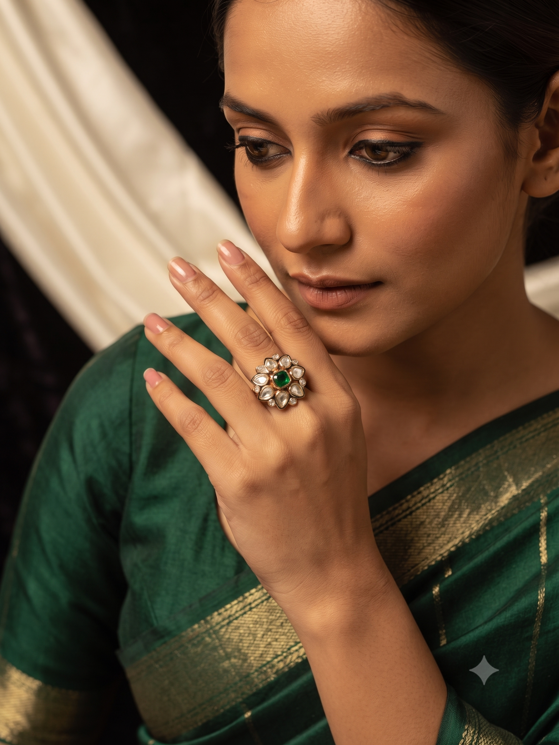 Floral Kundan Statement Adjustable Ring