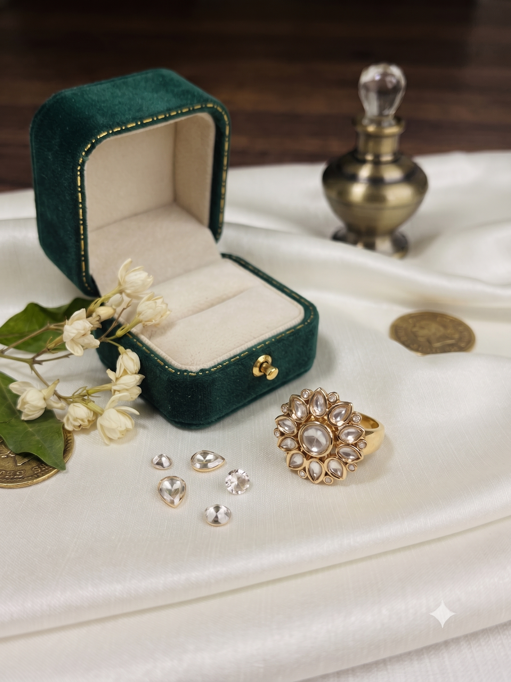Floral Kundan Statement Adjustable Ring