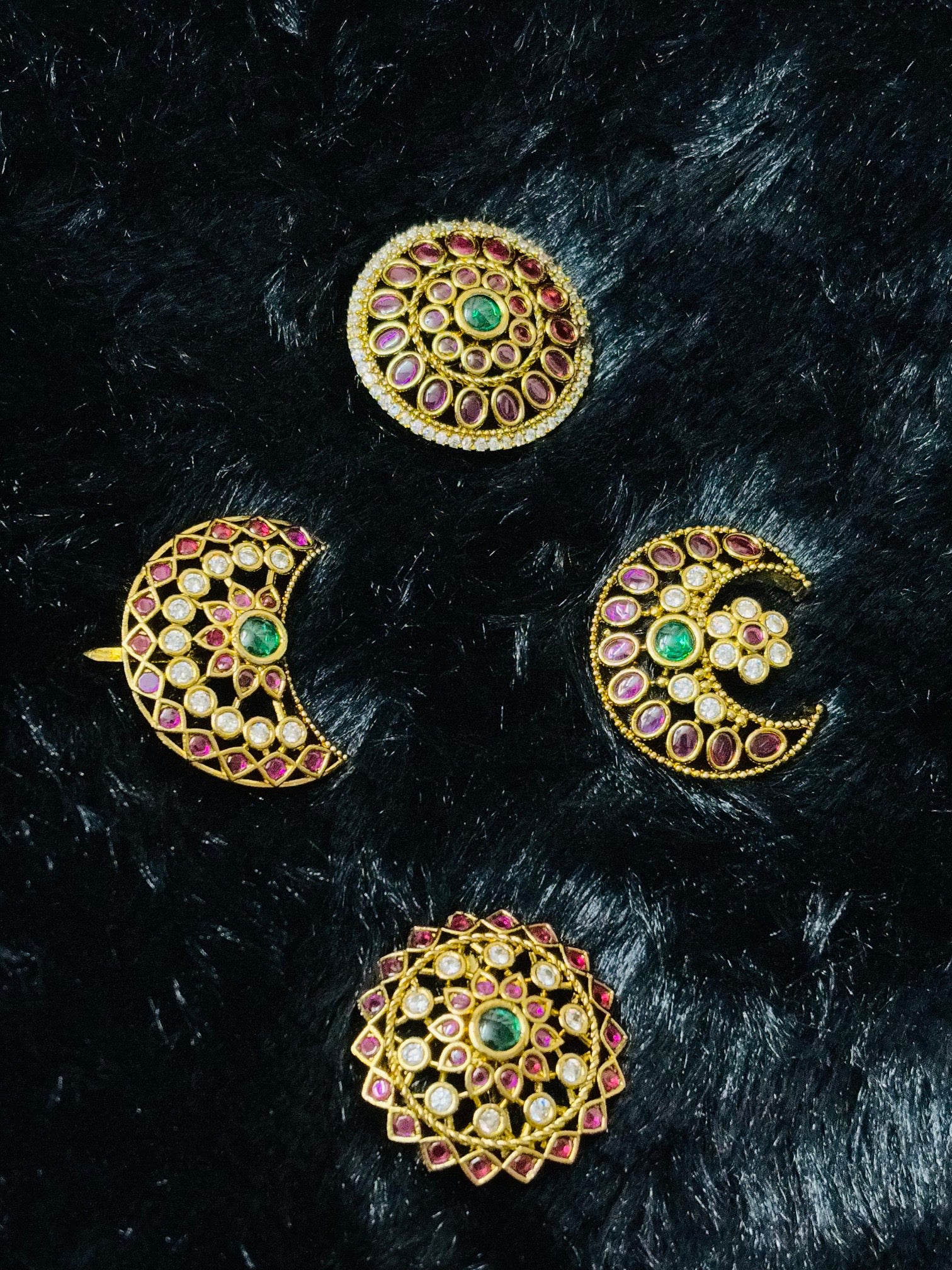 Chandra Surya Gold‑Toned Gemstone Hair Clip – Sun & Moon Design
