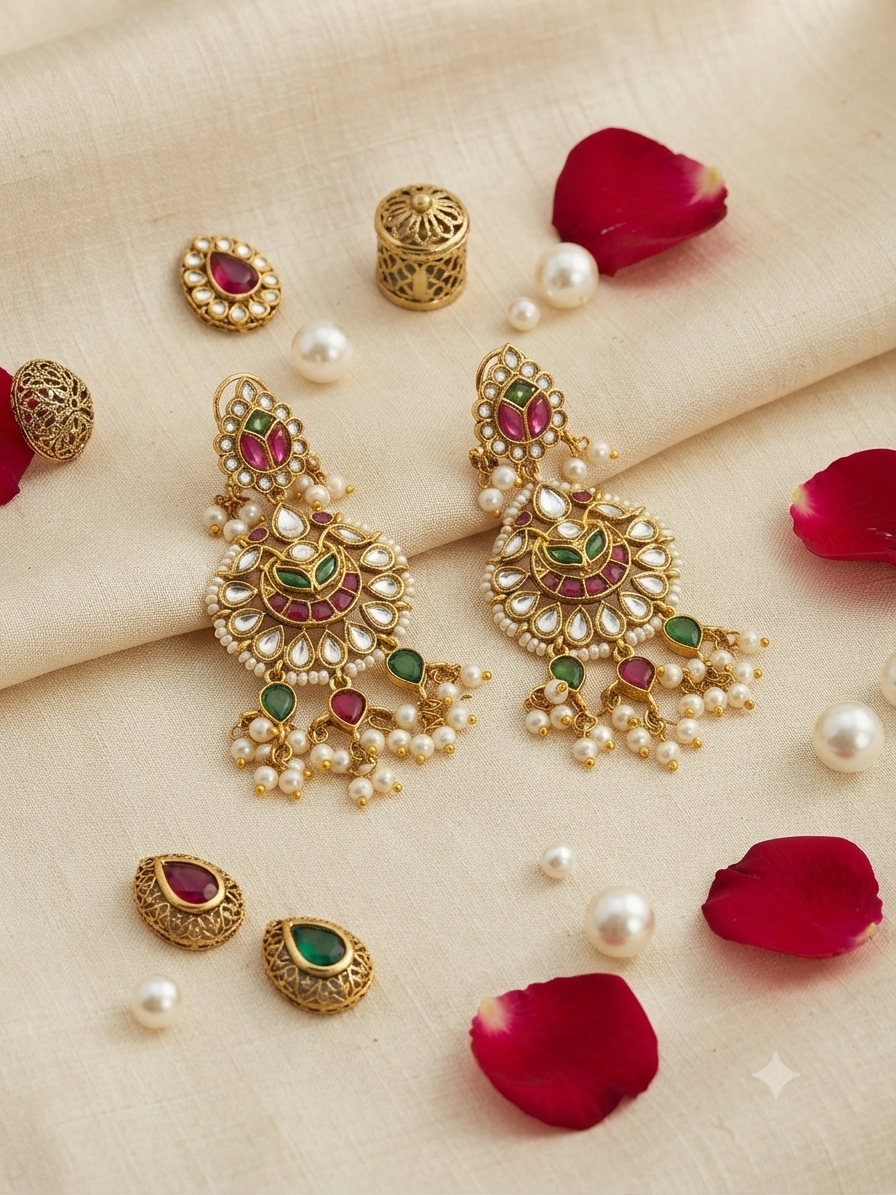 Heritage Kundan Chandbali Earrings