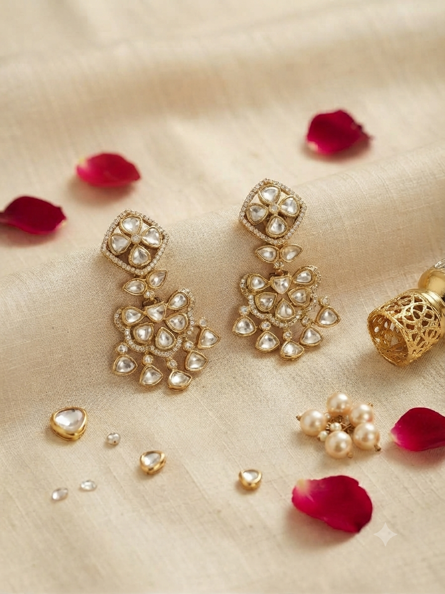 Inaaya White Polki Statement Danglers