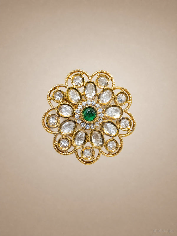 LYRA Emerald Kundan Floral adjustable Ring