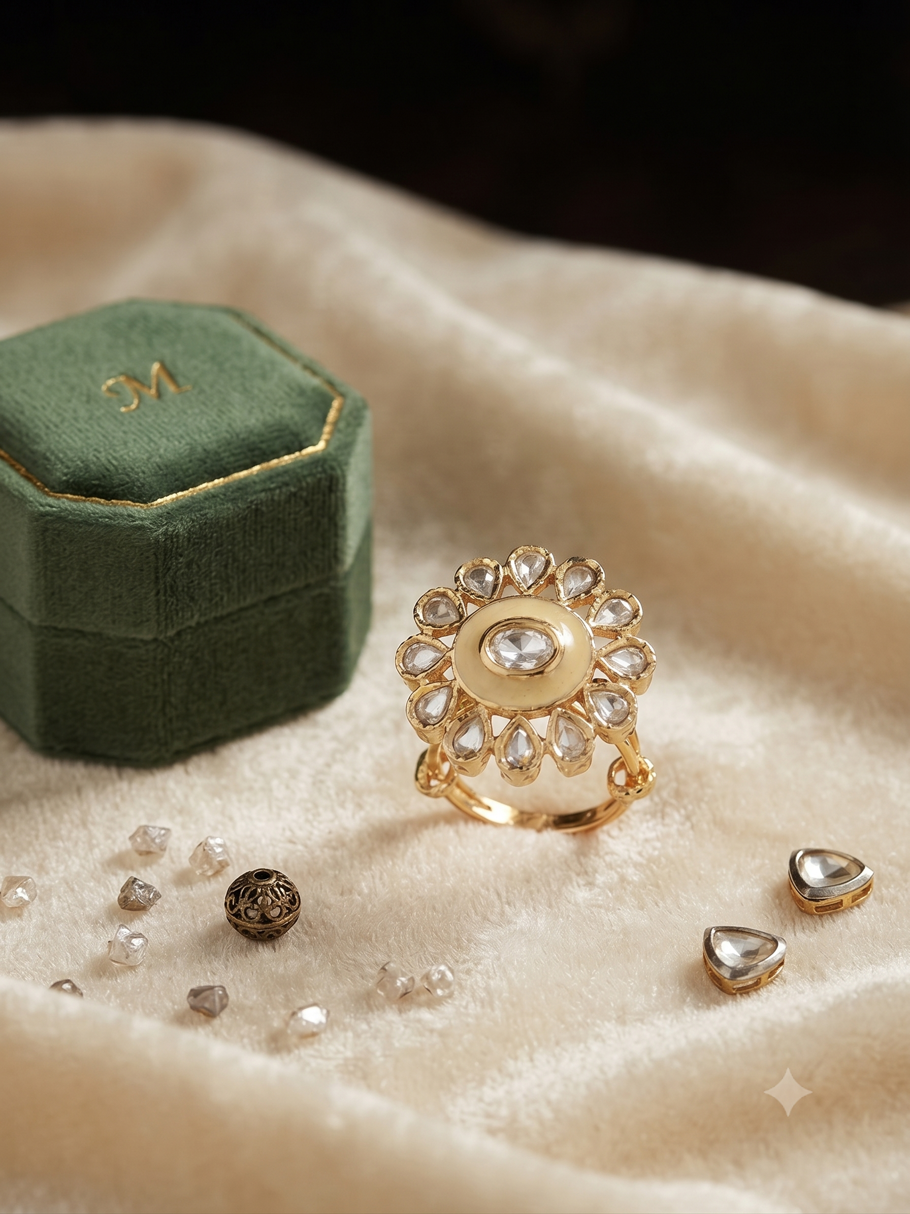 Mehroon Meena Kundan AdjustableRing