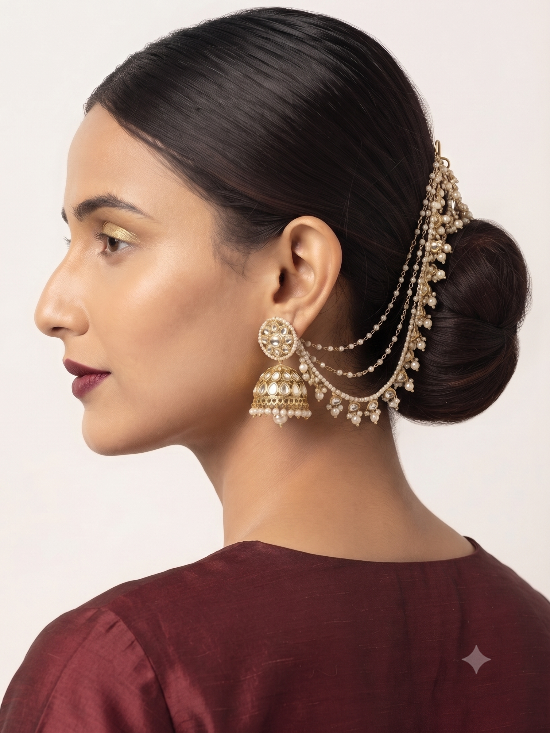 Dew Kundan Jhumka with Kaan Chain