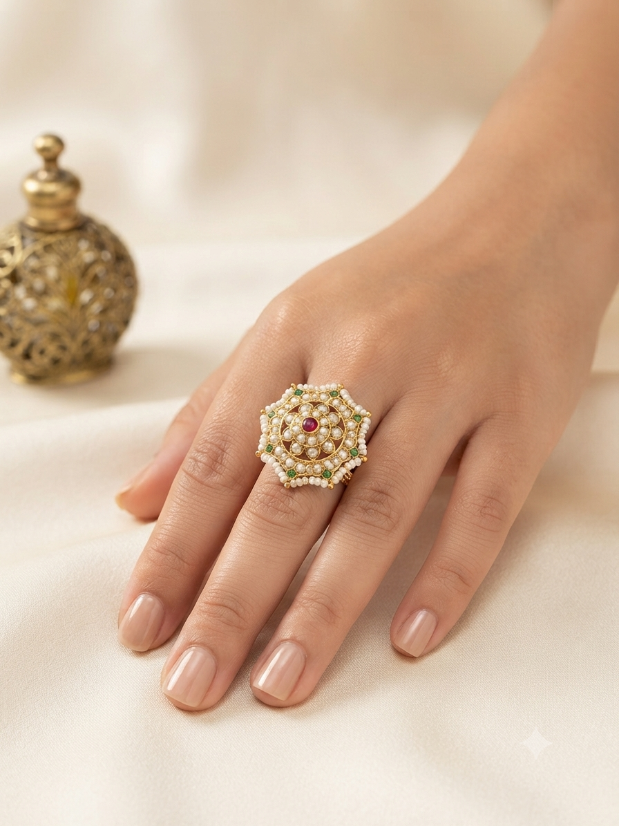 Maharani Octagonal Pearl Statement Ring
