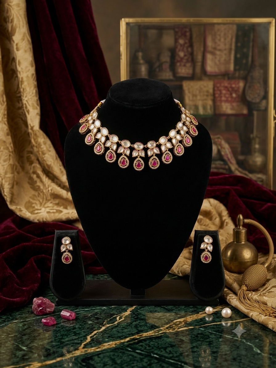 AEVA Pear Drop Polki Choker Necklace & Earrings Set