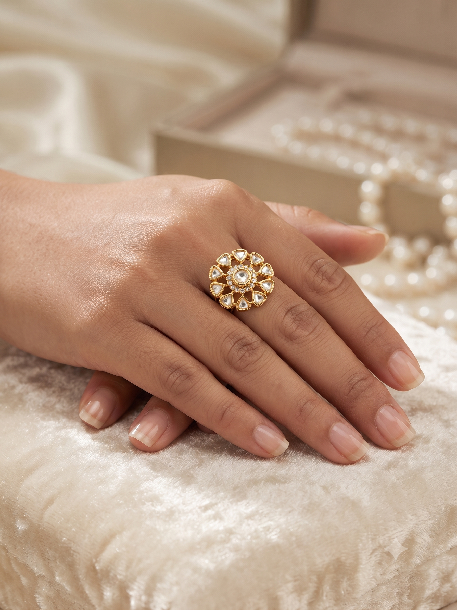 Royal Lotus Kundan Cocktail Ring