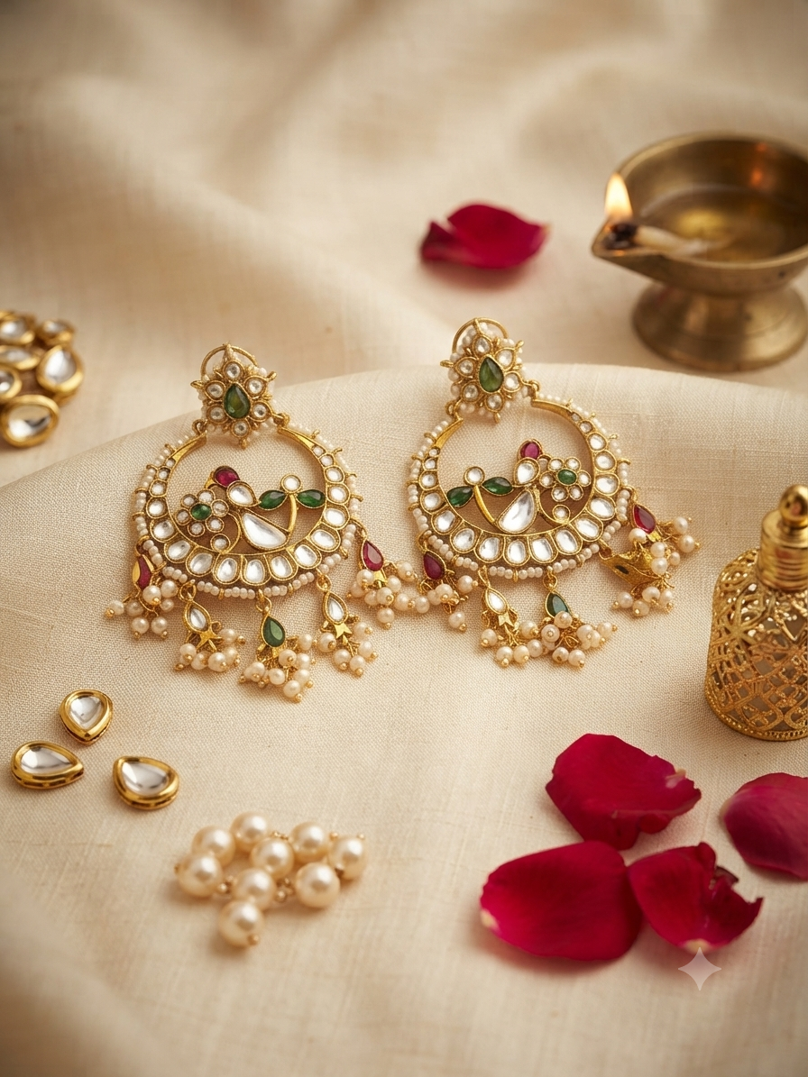 Chandni Lotus Kundan Chandbali Earrings