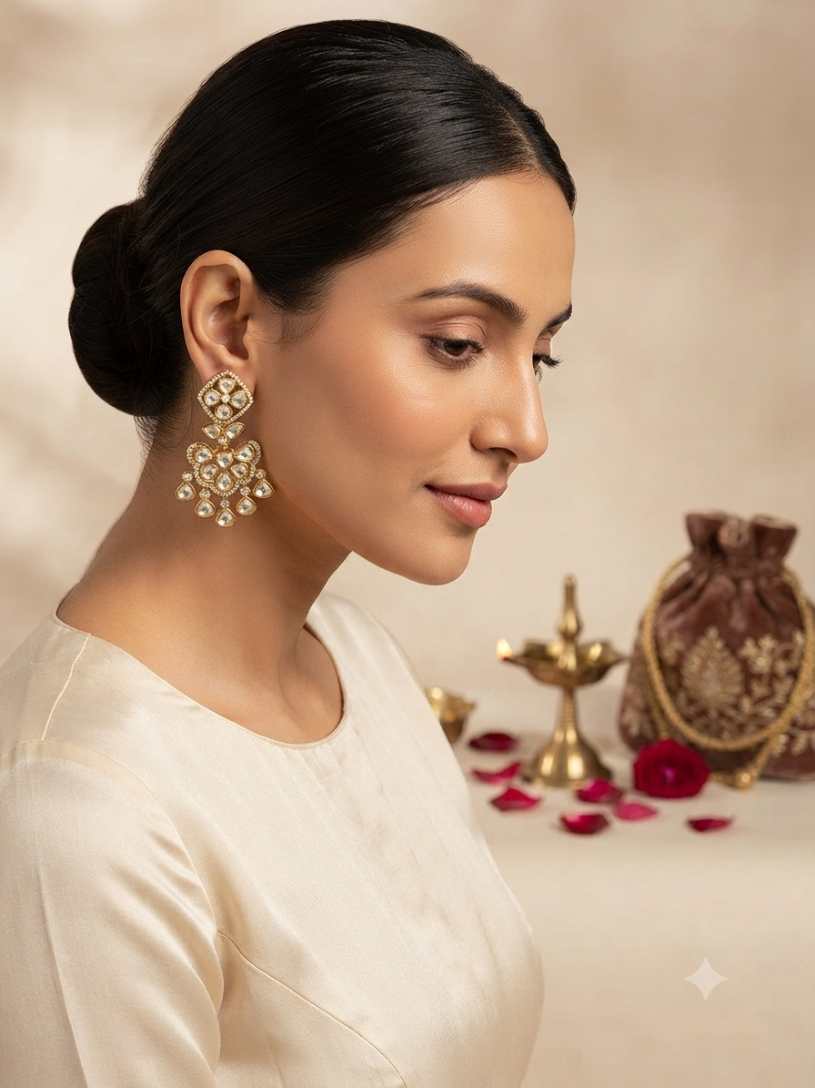 Inaaya White Polki Statement Danglers