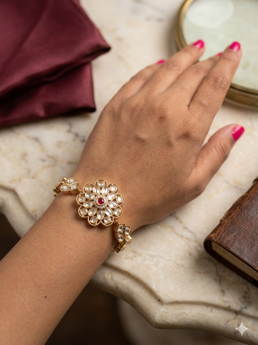 Floral Kundan Adjustable Bracelet