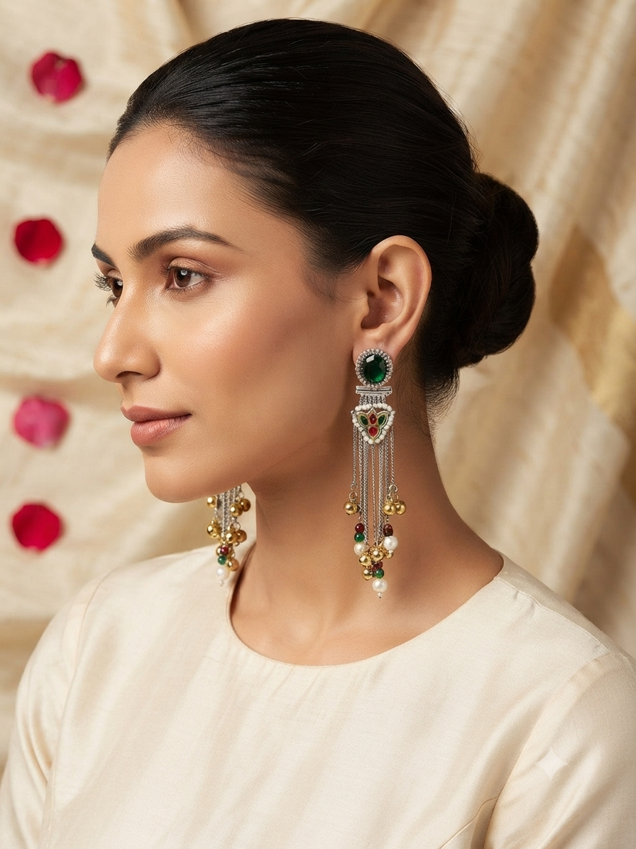 Raatraani Dual-Tone Tassel Jhumka Earrings