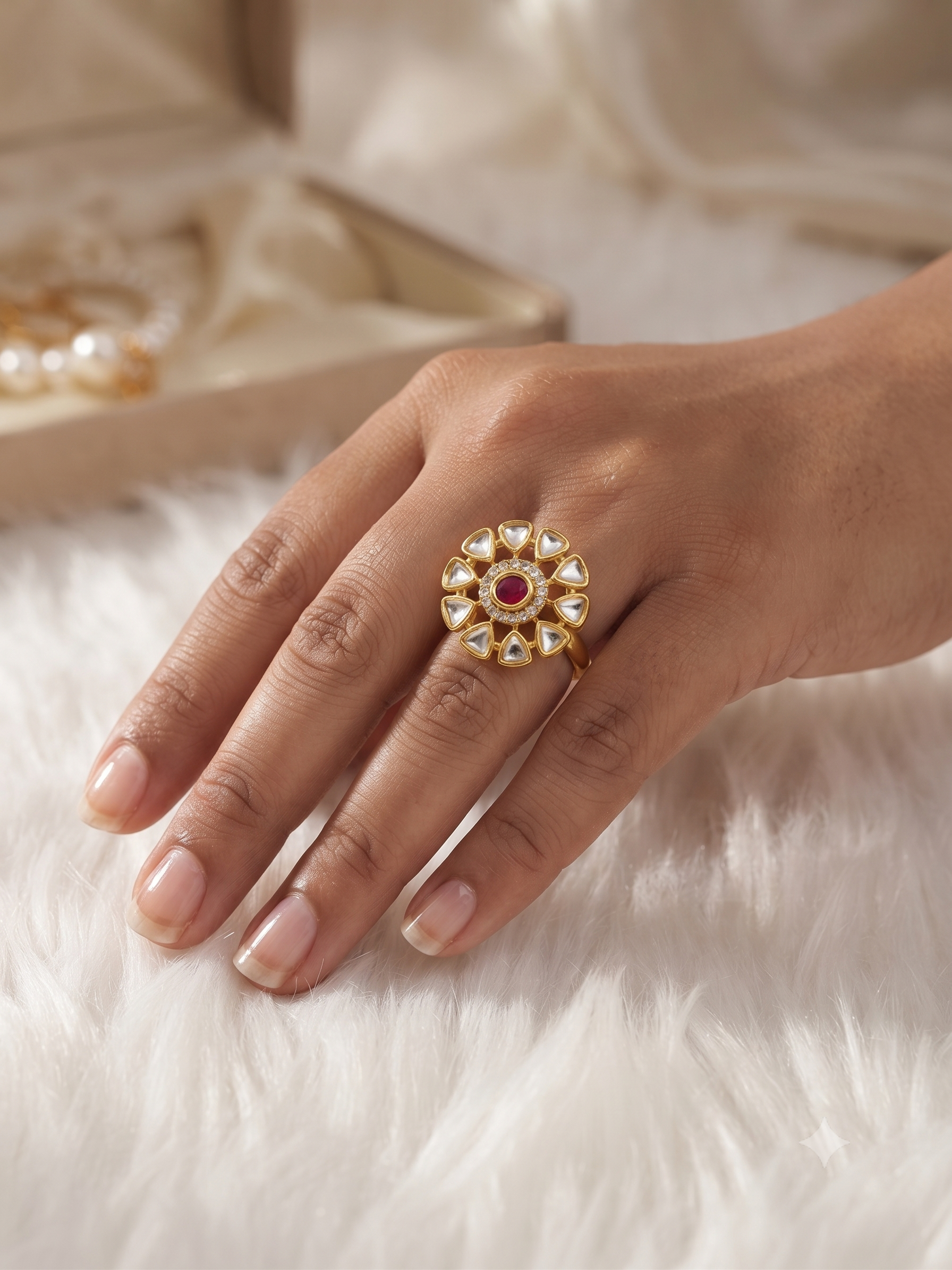 Royal Lotus Kundan Cocktail Ring