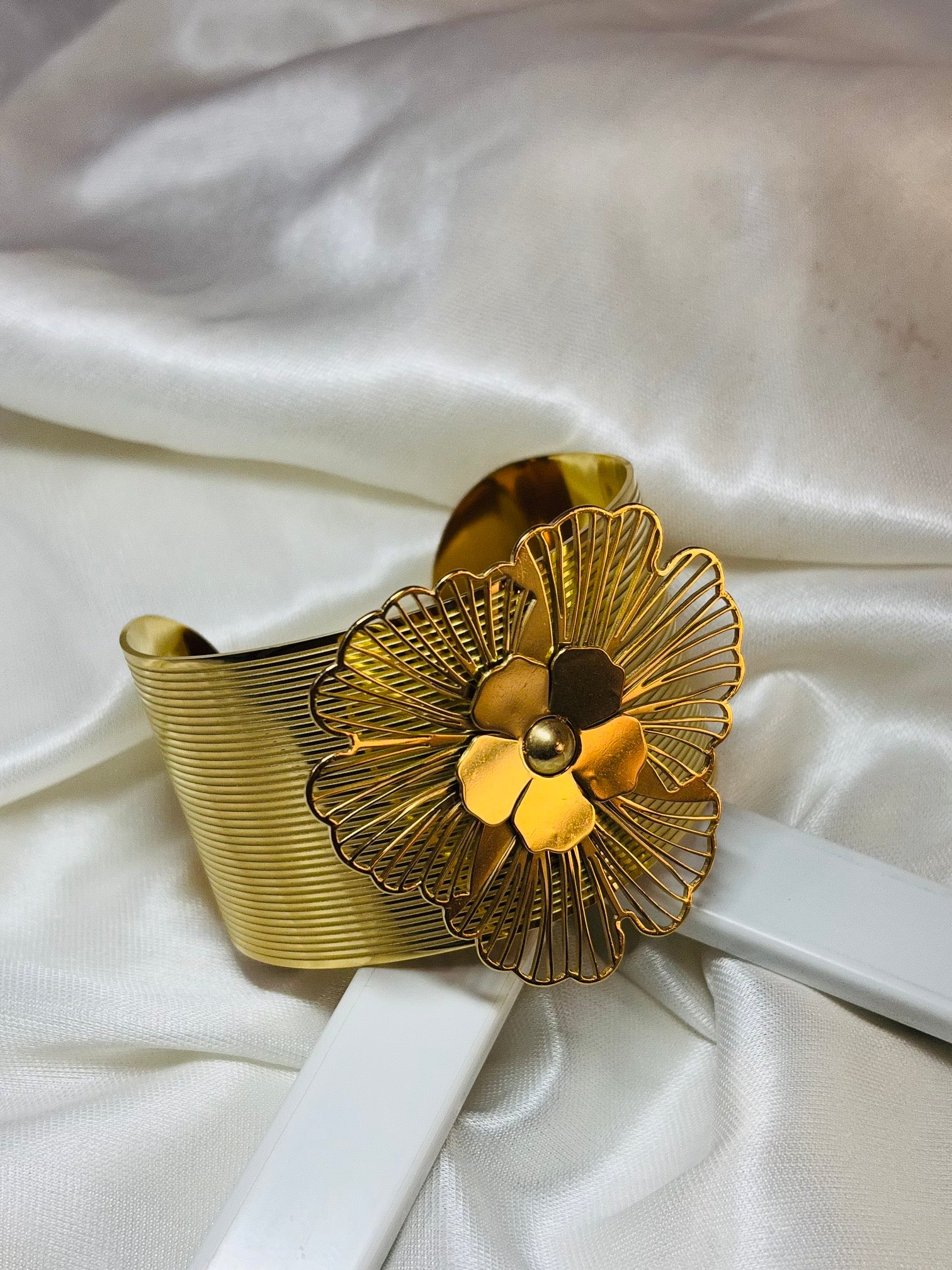 Anti-Tarnish Gold Floral Statement Cuff Bangle | Stainless Steel