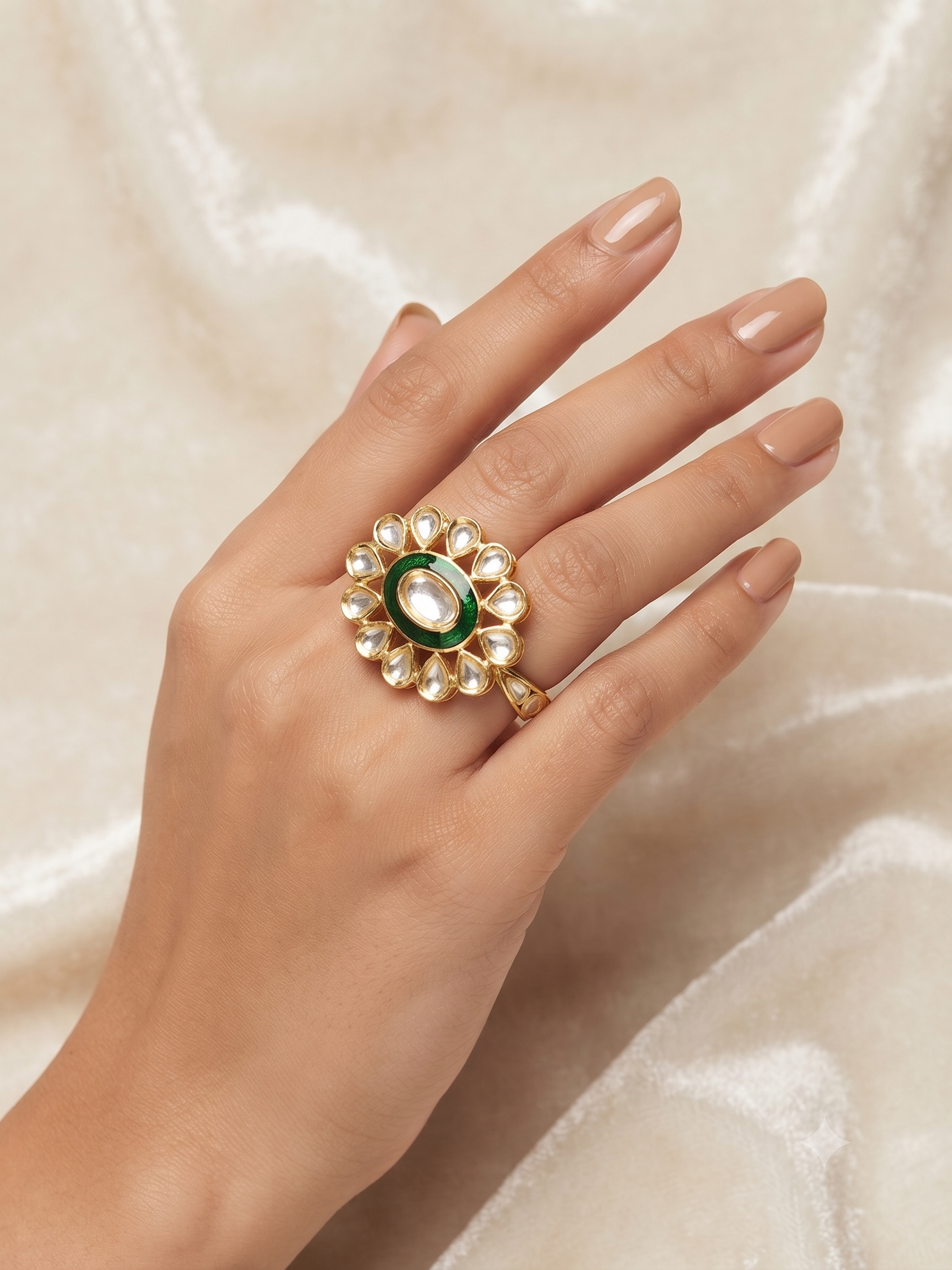 Mehroon Meena Kundan AdjustableRing