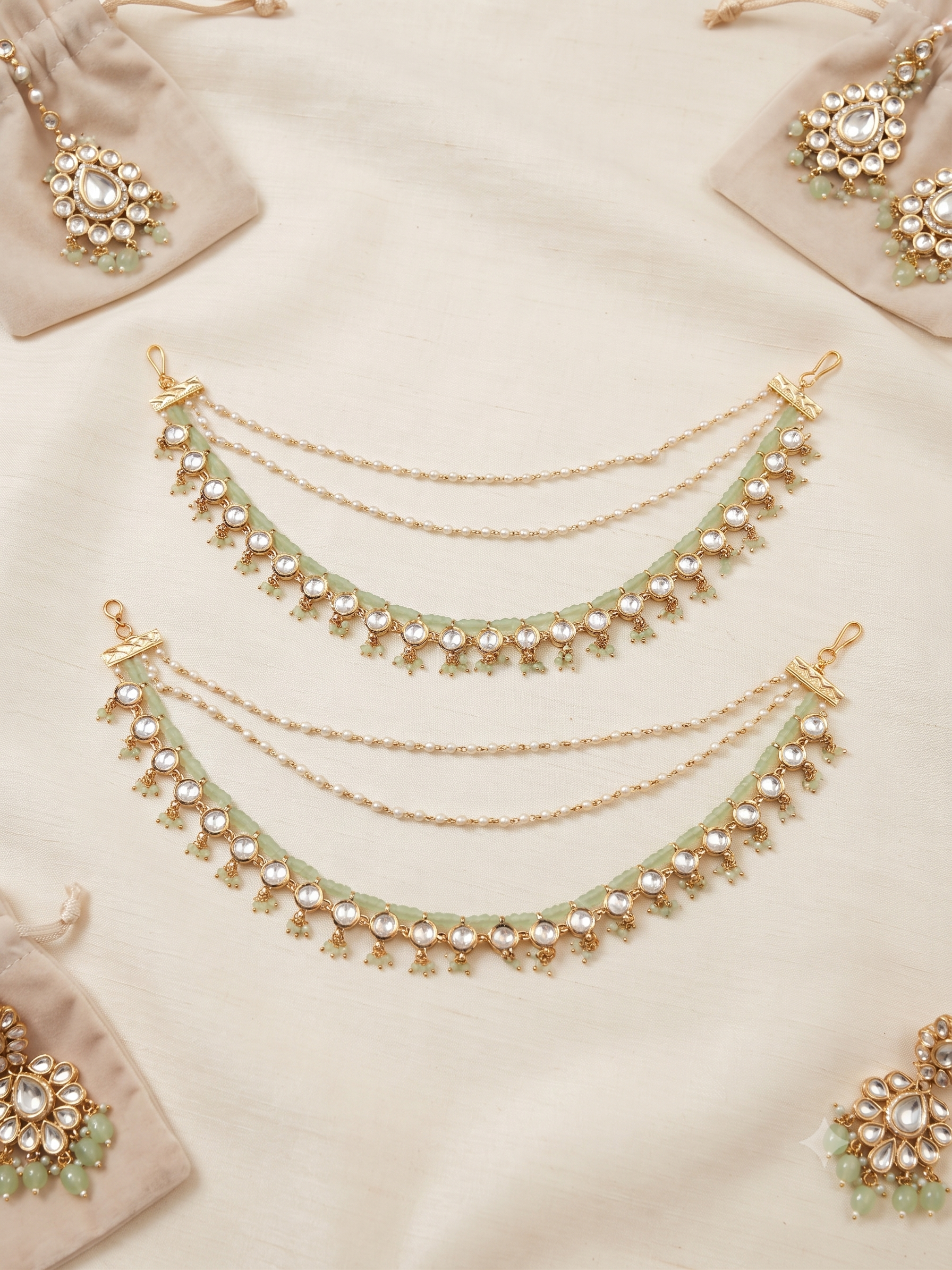 Mint Triple Layer Ear Chain