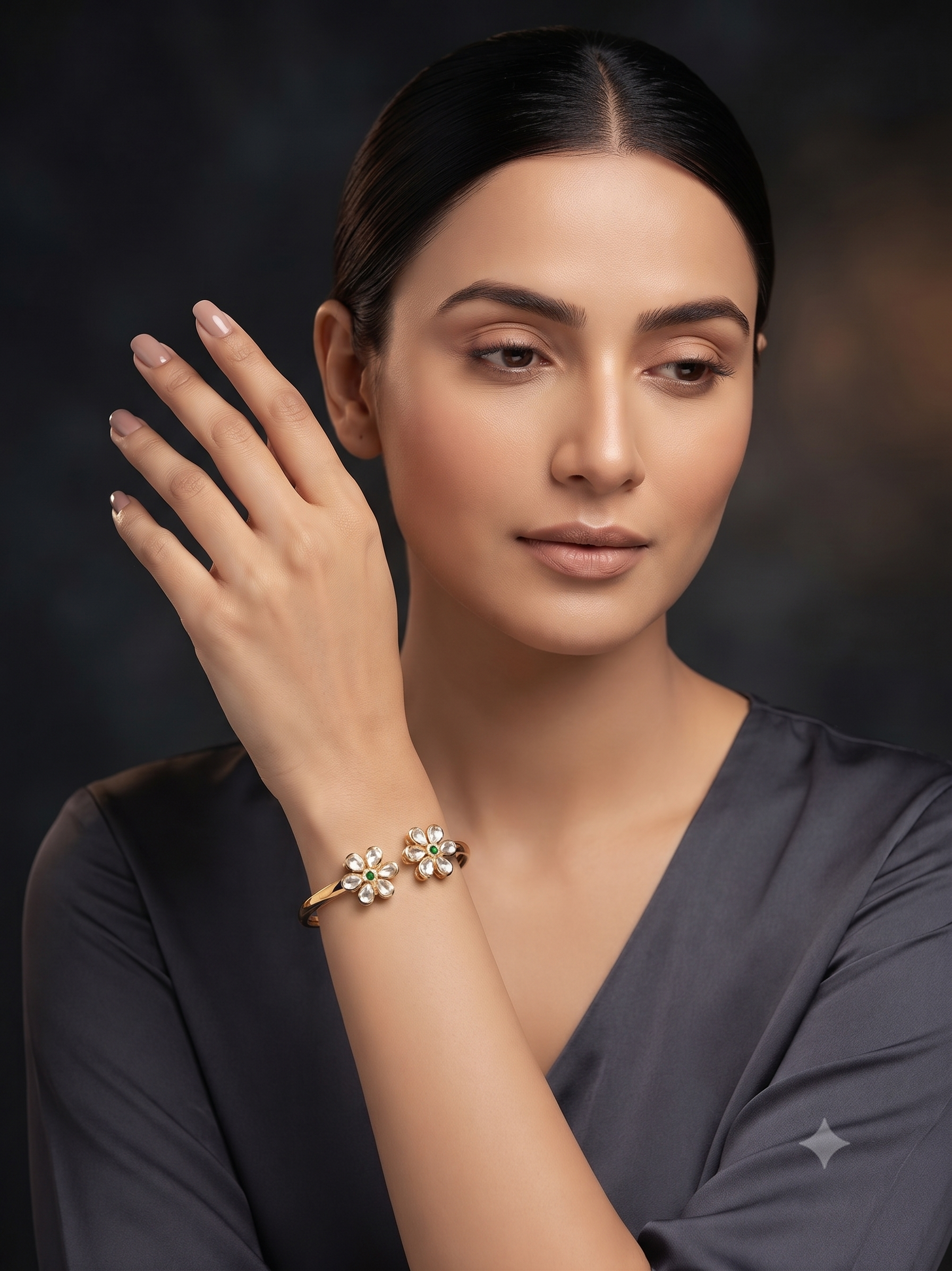 Phool Kundan Cuff Bracelet