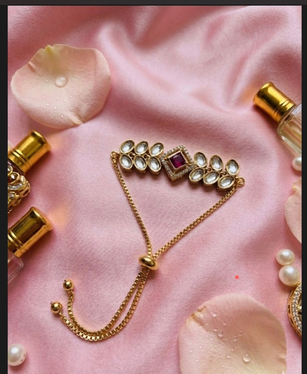 ZIVARA Adjustable Kundan Chain Bracelet