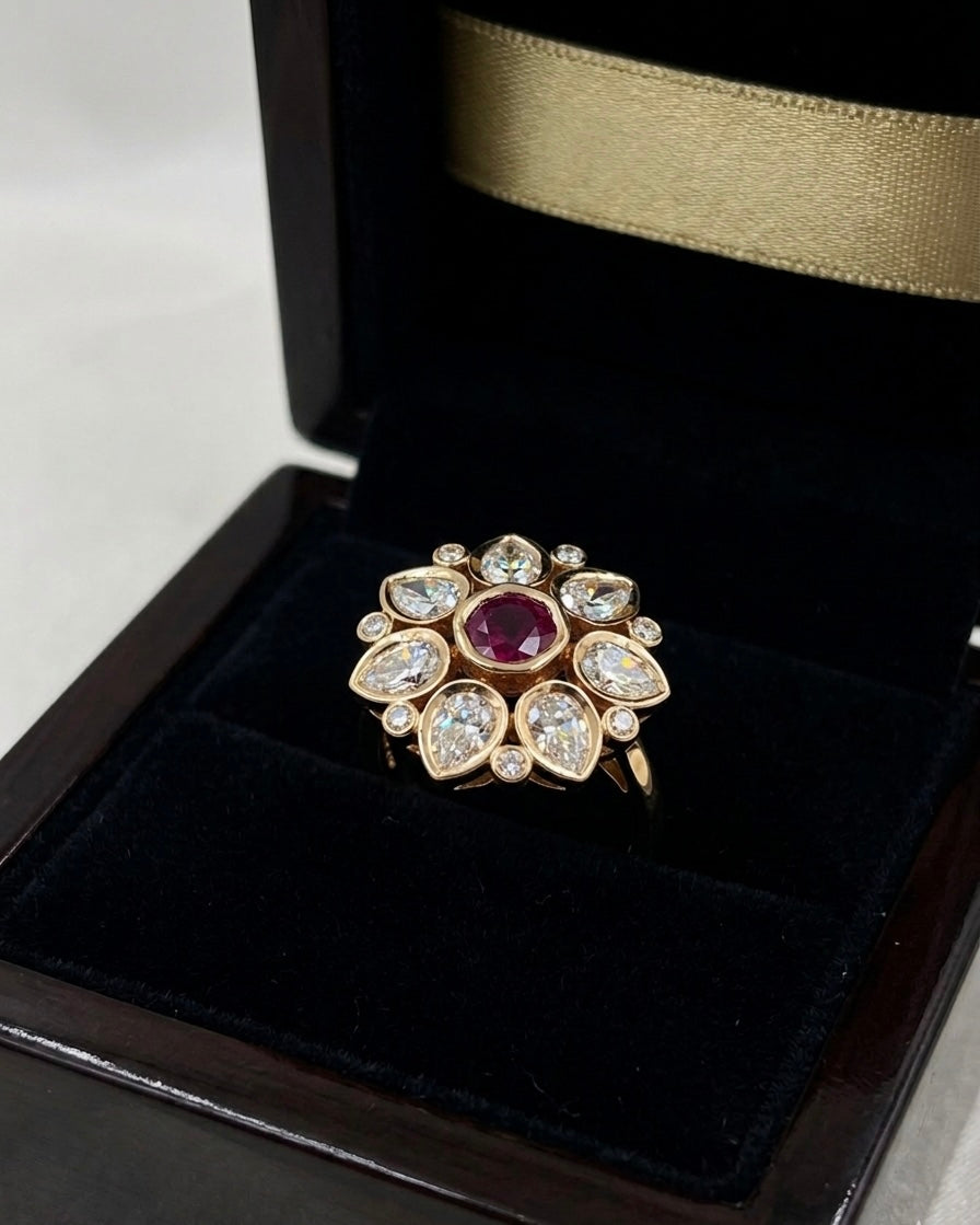 Floral Kundan Statement Adjustable Ring