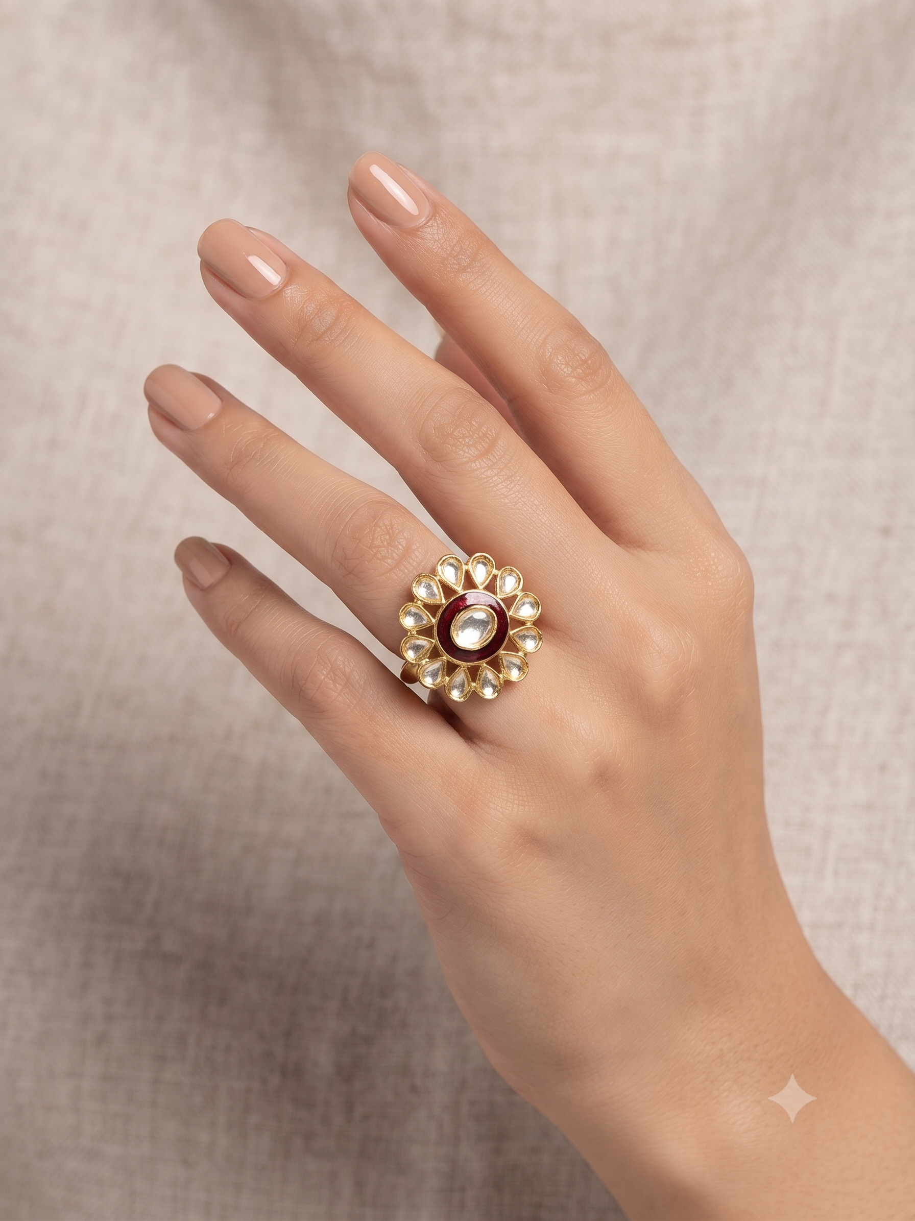 Mehroon Meena Kundan AdjustableRing