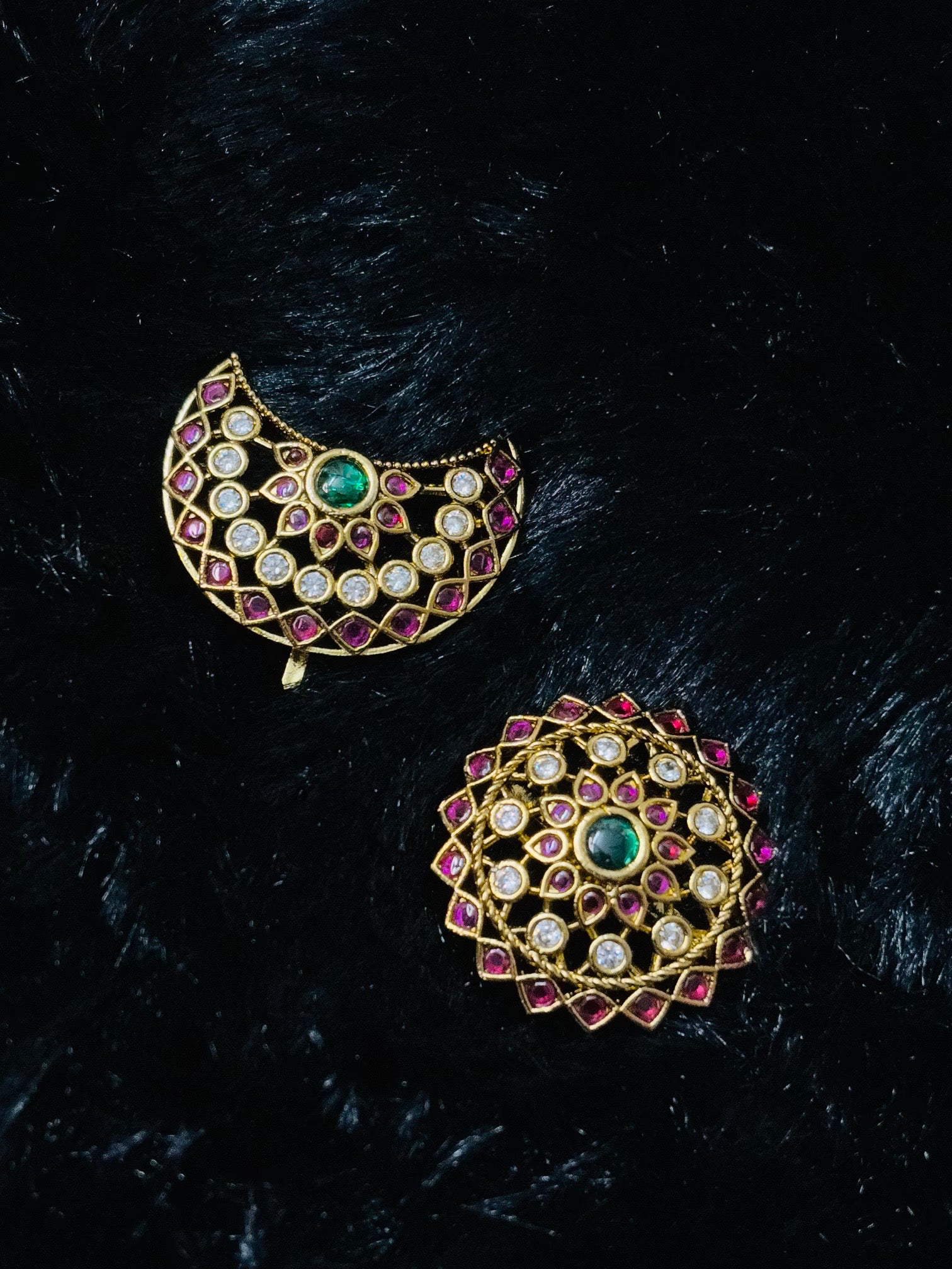 Chandra Surya Gold‑Toned Gemstone Hair Clip – Sun & Moon Design