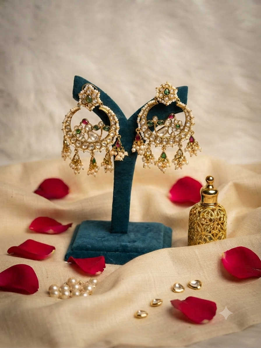 Chandni Lotus Kundan Chandbali Earrings