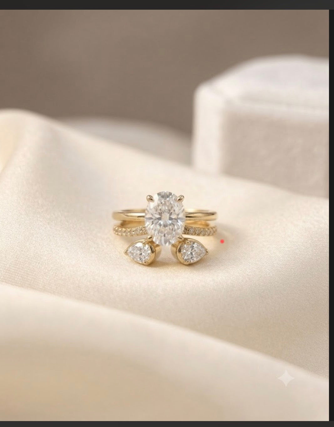 Gold Oval Solitaire Stackable Ring Set with Ruby Pink, green and white Stones