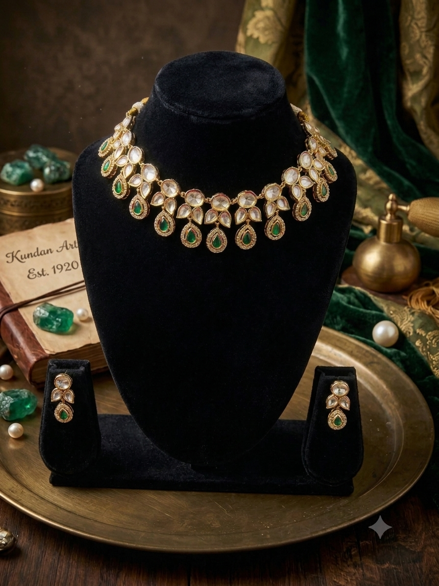 AEVA Pear Drop Polki Choker Necklace & Earrings Set