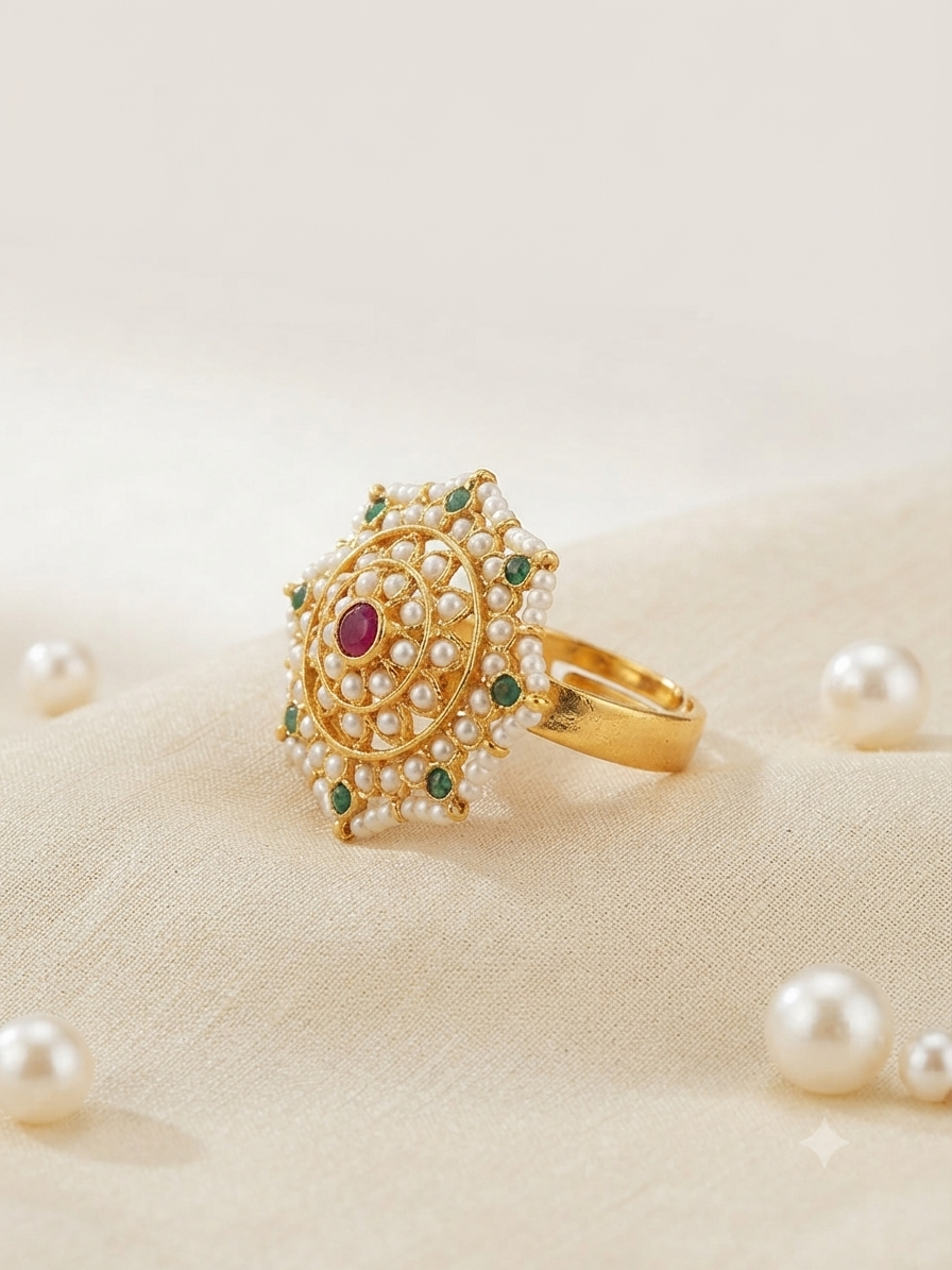 Maharani Octagonal Pearl Statement Ring