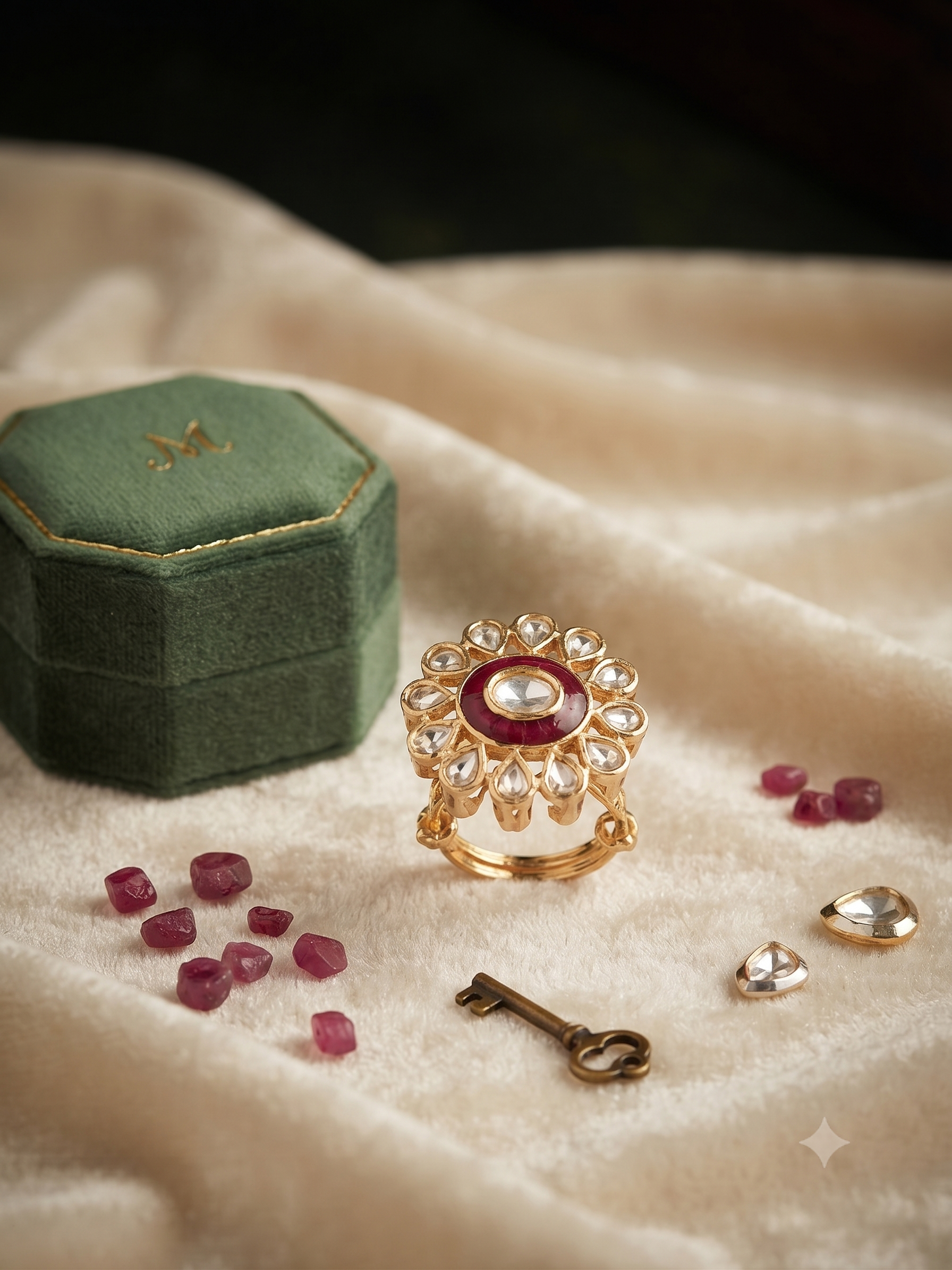 Mehroon Meena Kundan AdjustableRing