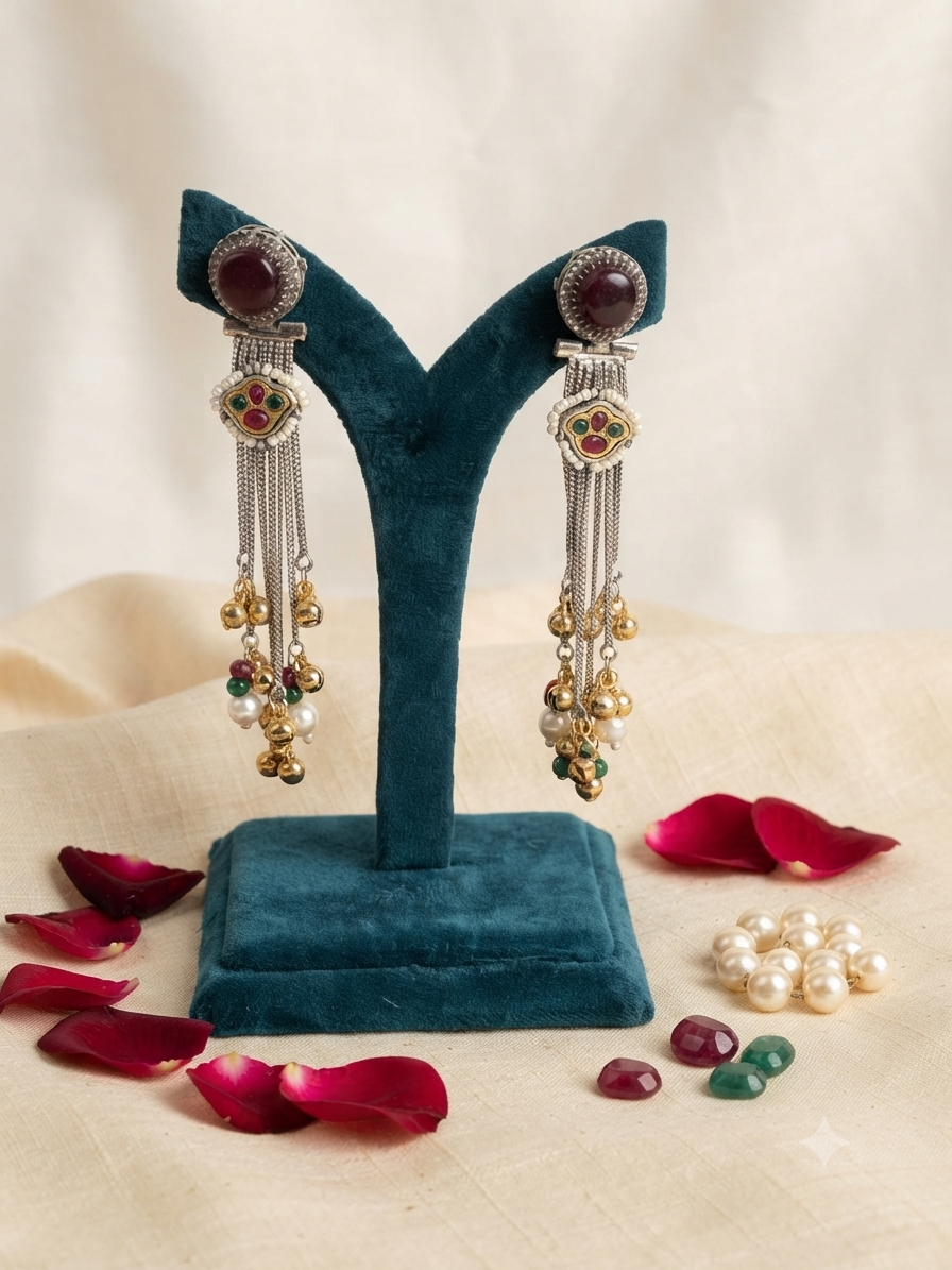 Raatraani Dual-Tone Tassel Jhumka Earrings