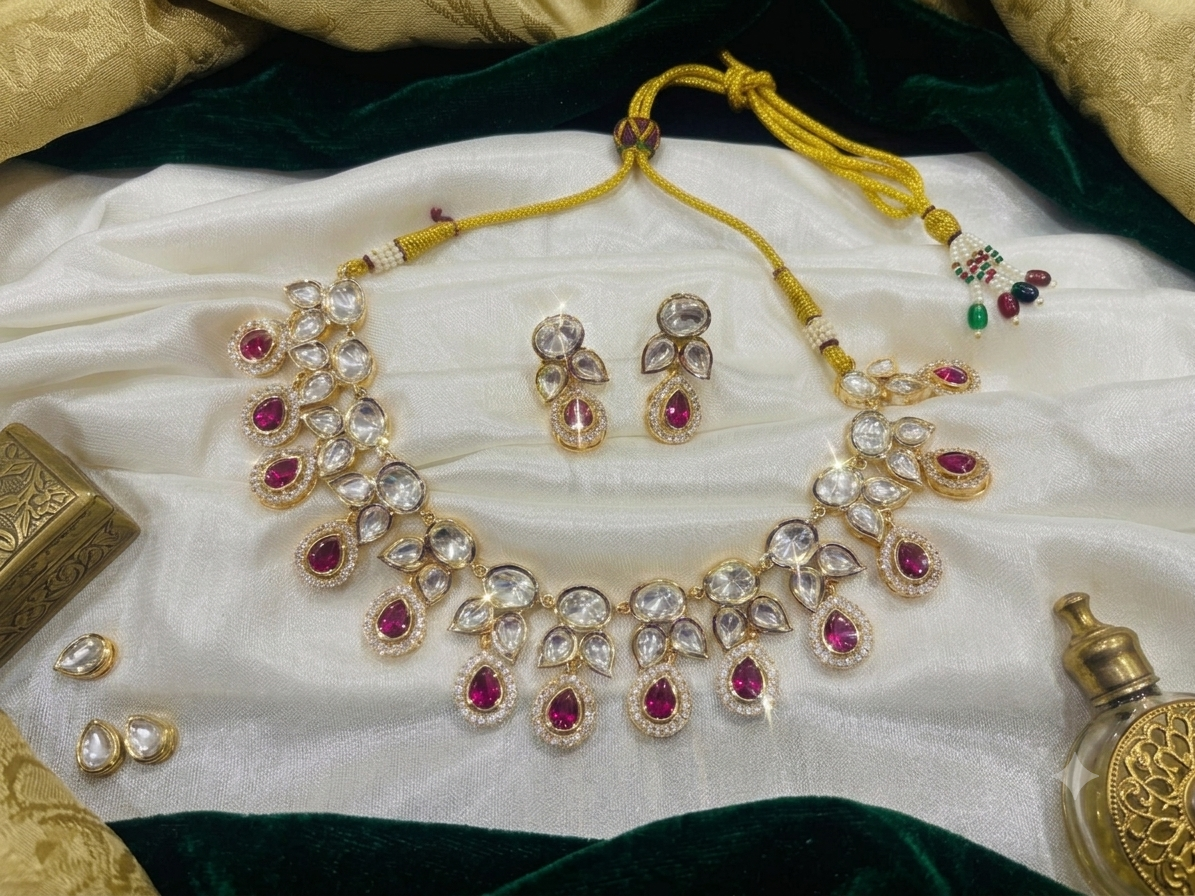 AEVA Pear Drop Polki Choker Necklace & Earrings Set