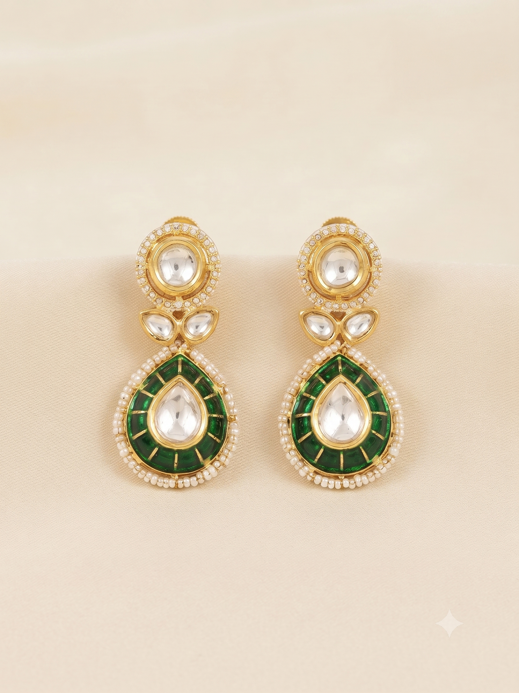 Panna Pearl Drop Kundan Earrings