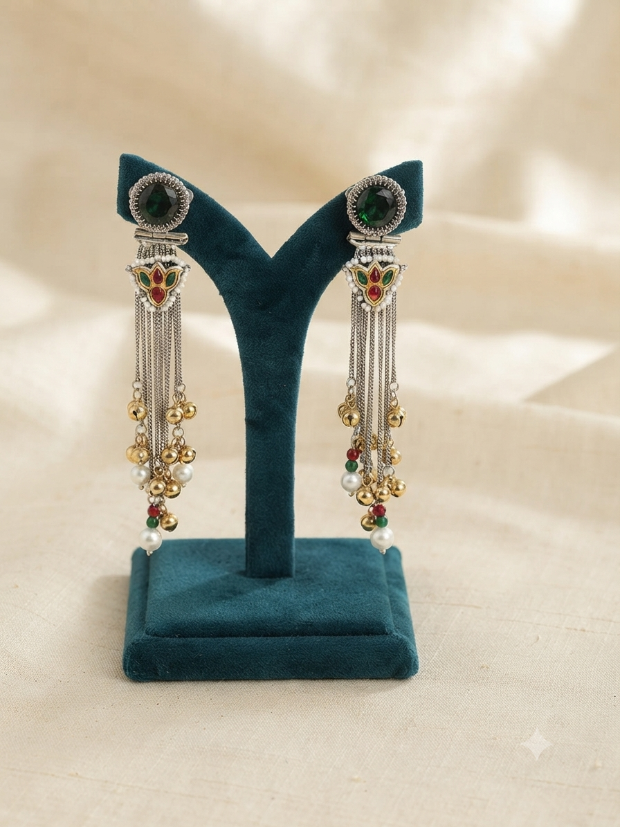 Raatraani Dual-Tone Tassel Jhumka Earrings