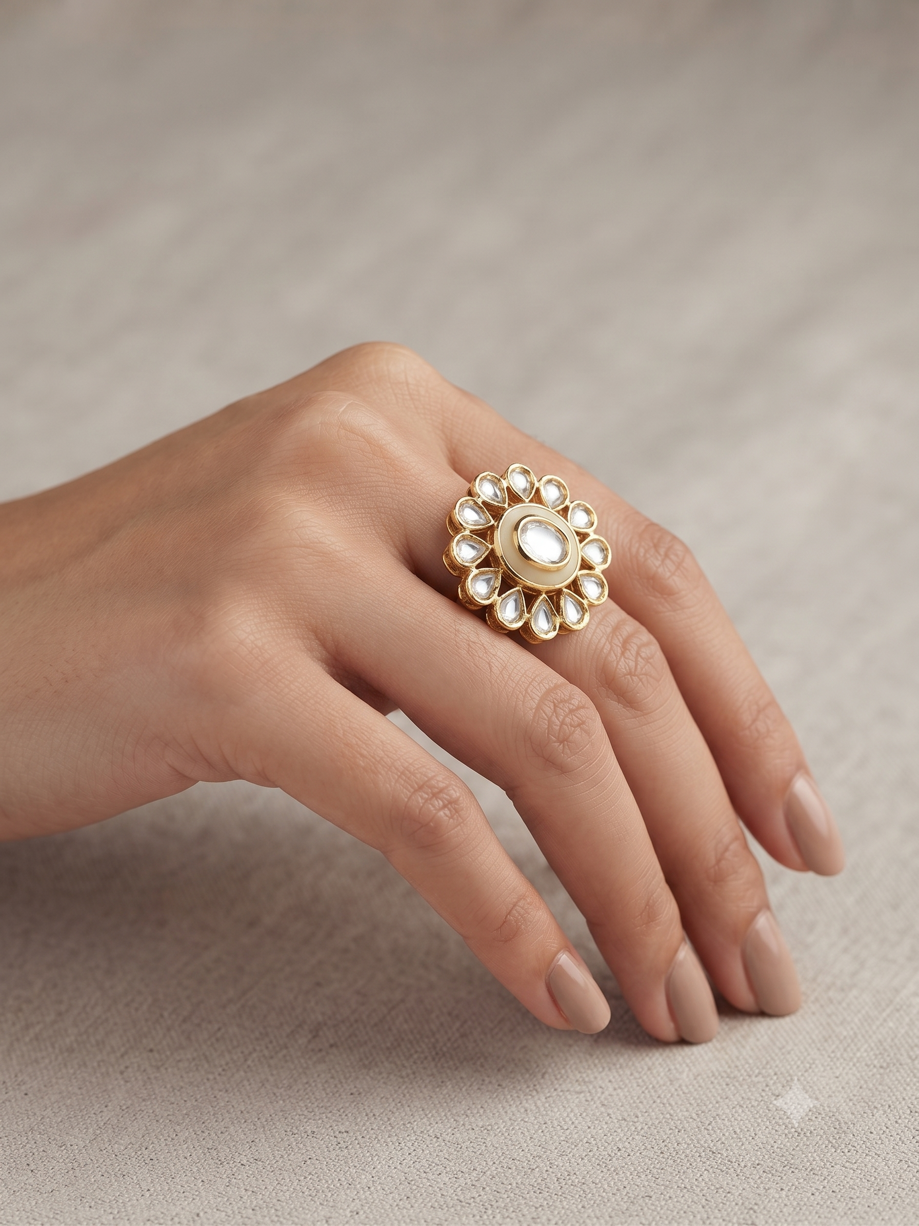 Mehroon Meena Kundan AdjustableRing