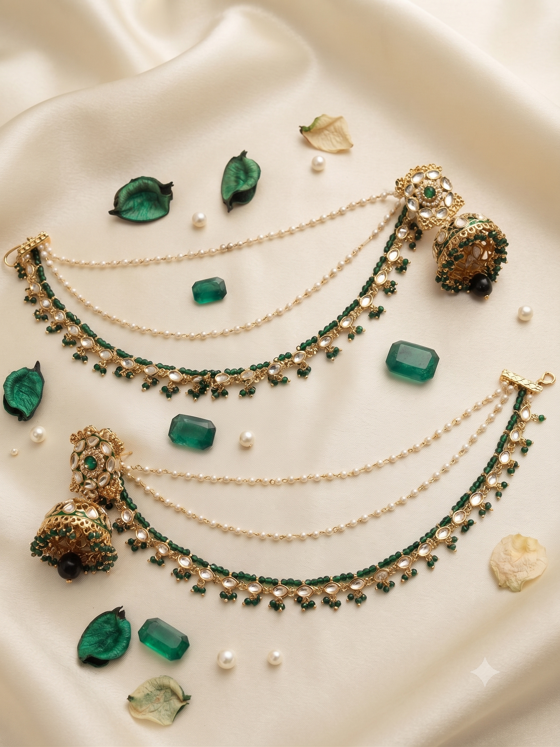 Dew Kundan Jhumka with Kaan Chain
