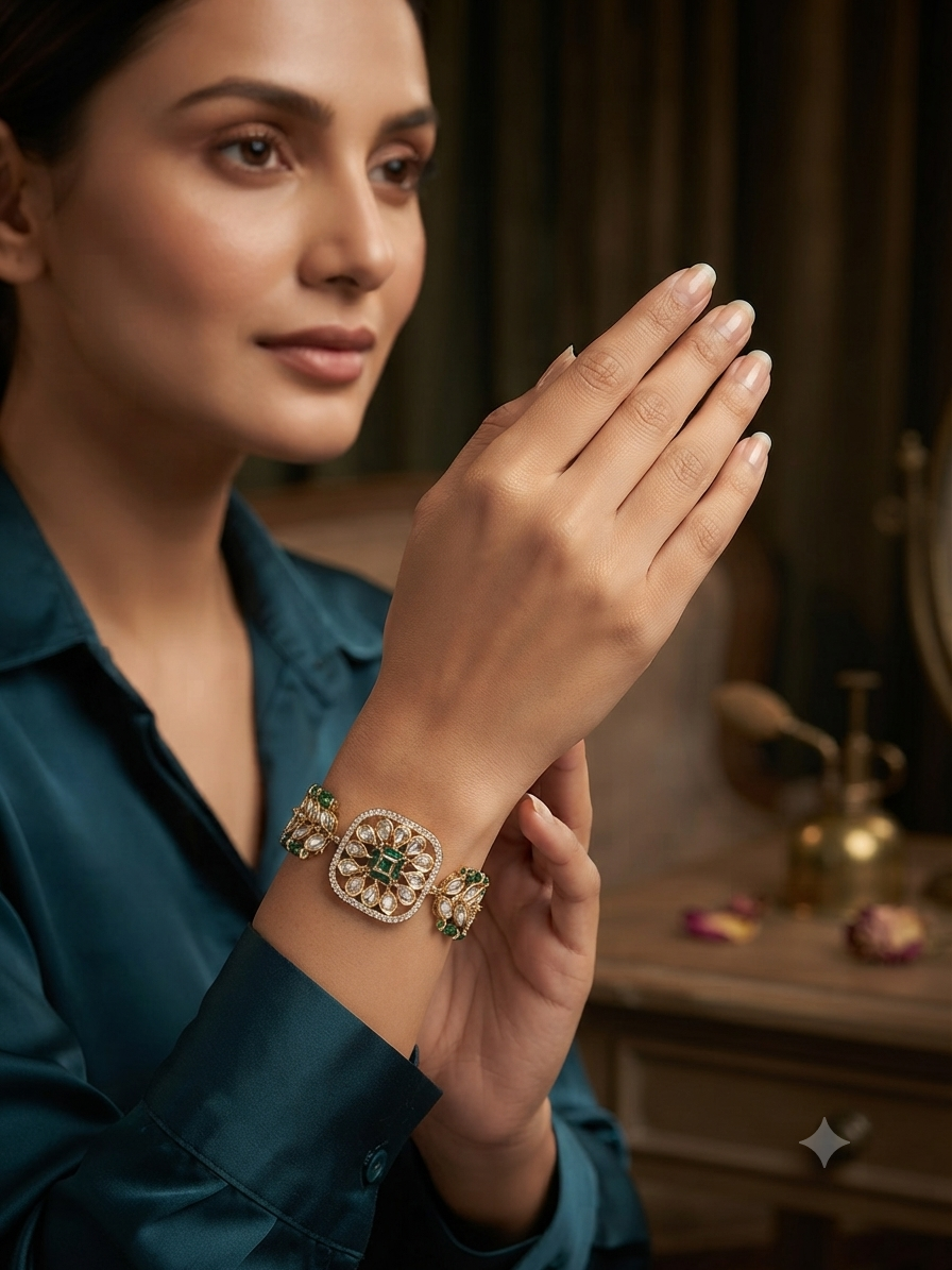 Floral Kundan Adjustable Bracelet