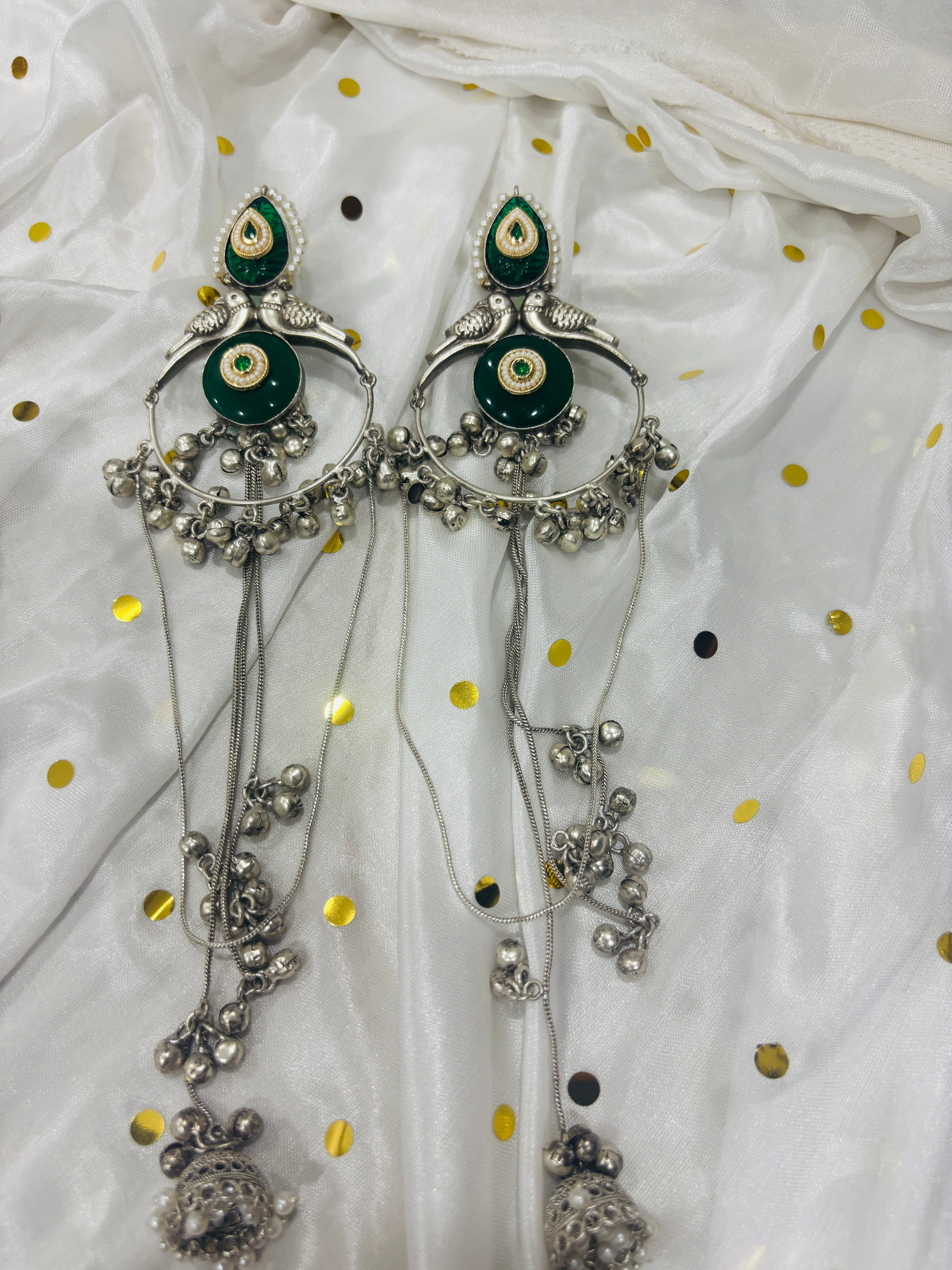 Silver Kashmiri long jhumka