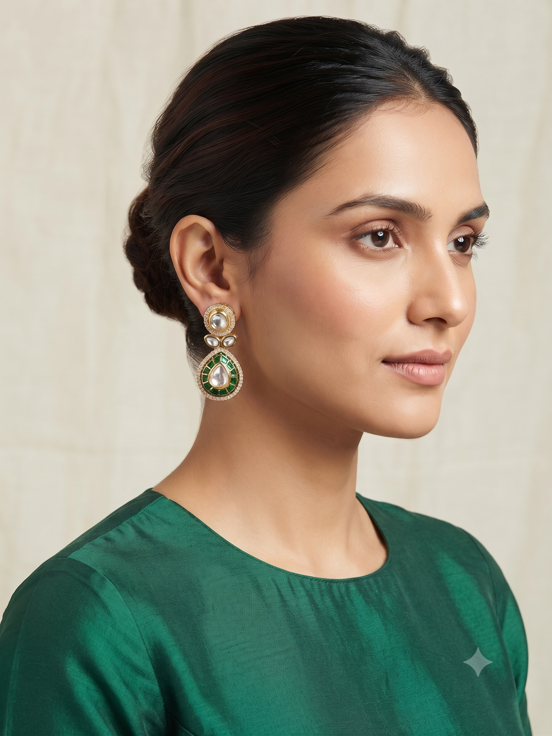 Panna Pearl Drop Kundan Earrings