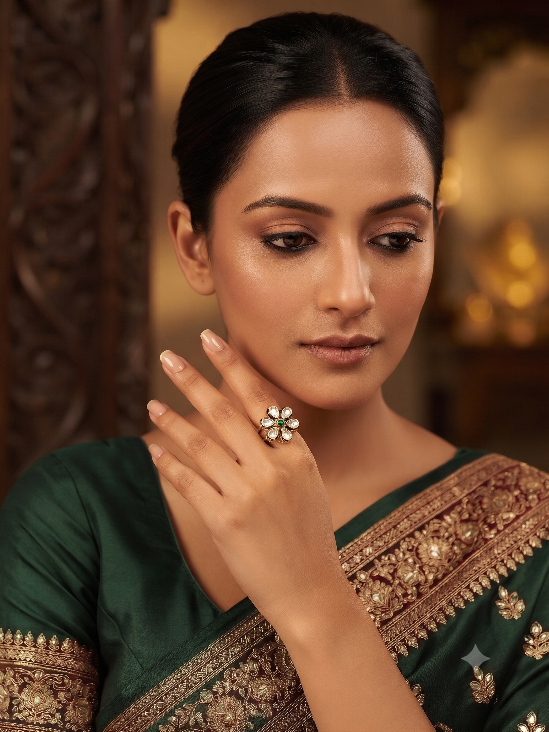 Gulshan Bloom Polki Adjustable Ring